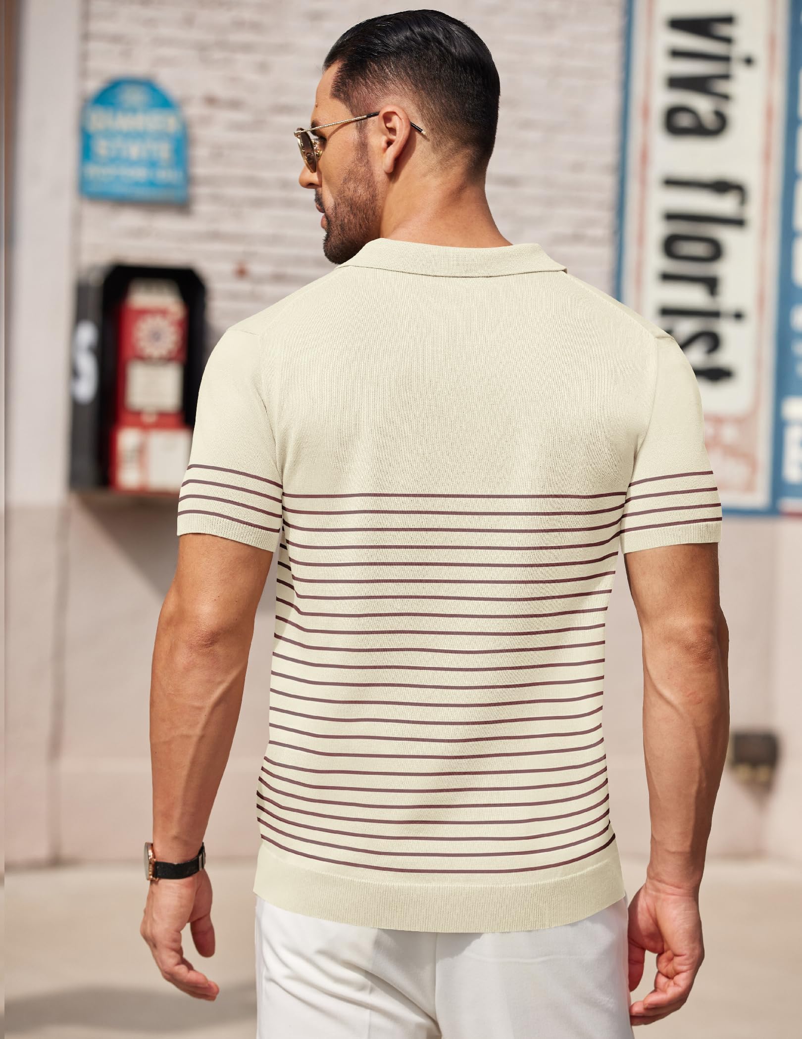 COOFANDY Polo Homme Rayures Tricot Manches Courtes Regular Fit Bureau Été Casual Travail Fête Élégant Polo Golf
