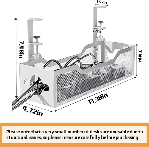 Miniatura 7 de Bandeja de organización de cables para debajo del escritorio de 13.38 pulgadas, organizador de cables Quszmd sin taladros, organizador de cables de
