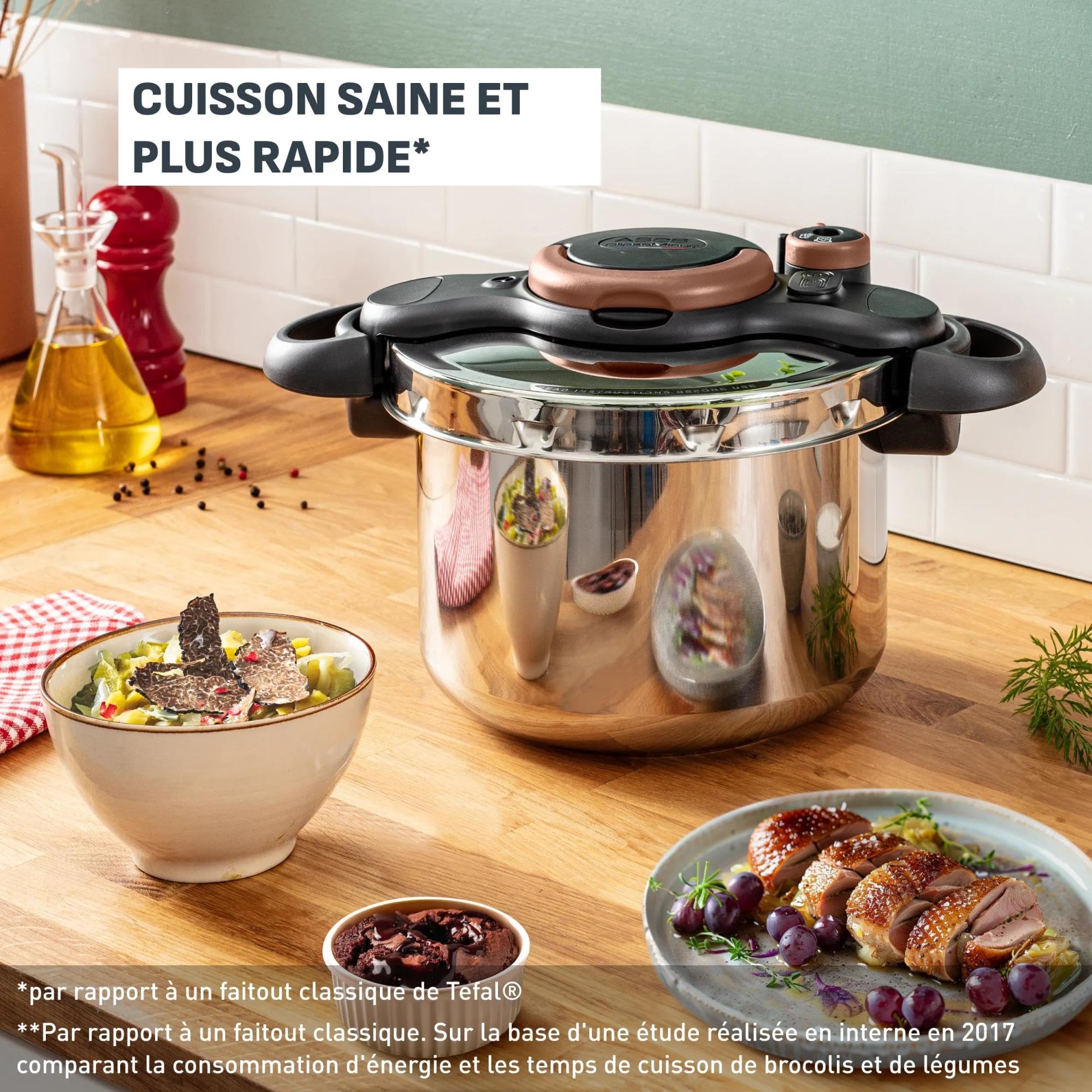 SEB Clipso Minut’ Easy+, Cocotte-minute 6 L, 4/6 personnes, Cuisson rapide, Fabrication française, Ouverture à une main, P4620729, Noir