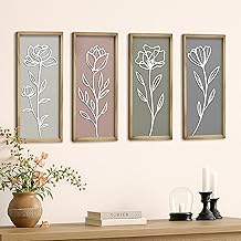 Product Elevations 3D Wooden Boho Wall Decor Set of 4 &ndash; Neutral Wall Art for Living Room &ndash; Farmhouse Shabby Chic Framed 3D Art &ndash; Minimalist Botanical Home Decorations &amp; Bedroom Decor &ndash; Luxury Home Gift