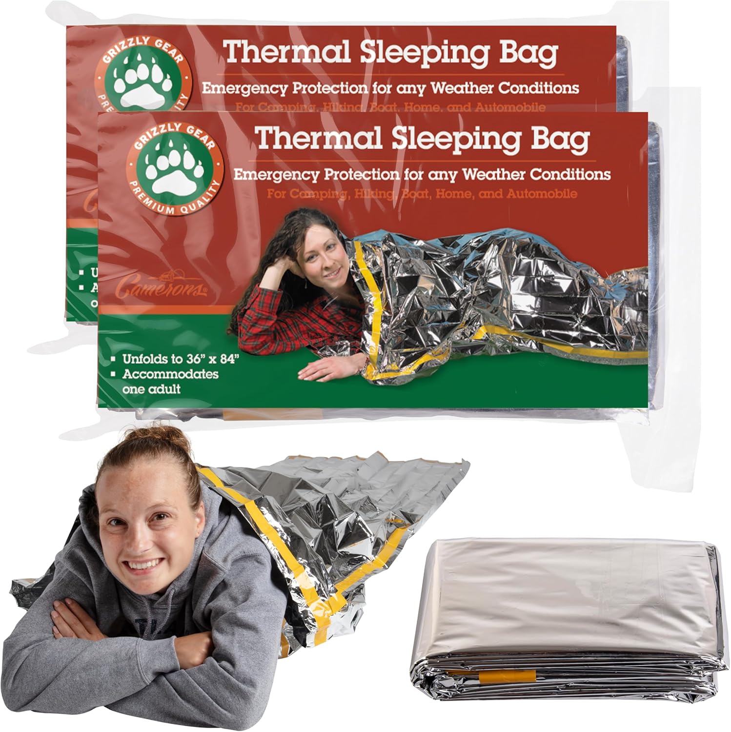 Emergency Thermal Mylar Sleeping Bags – Ultra Compact for Camping, Survival, Disaster Bivouac Shelter – Pocket Sized, Unfolds to 7ft x 3ft -Retains 90% of Body Heat and Repels Wind and Water Emergency Thermal Mylar Sleeping Bags – Ultra Compact for Camping, Survival, Disaster Bivouac Shelter – Pocket Sized, Unfolds to 7ft x 3ft -Retains 90% of Body Heat and Repels Wind and Water