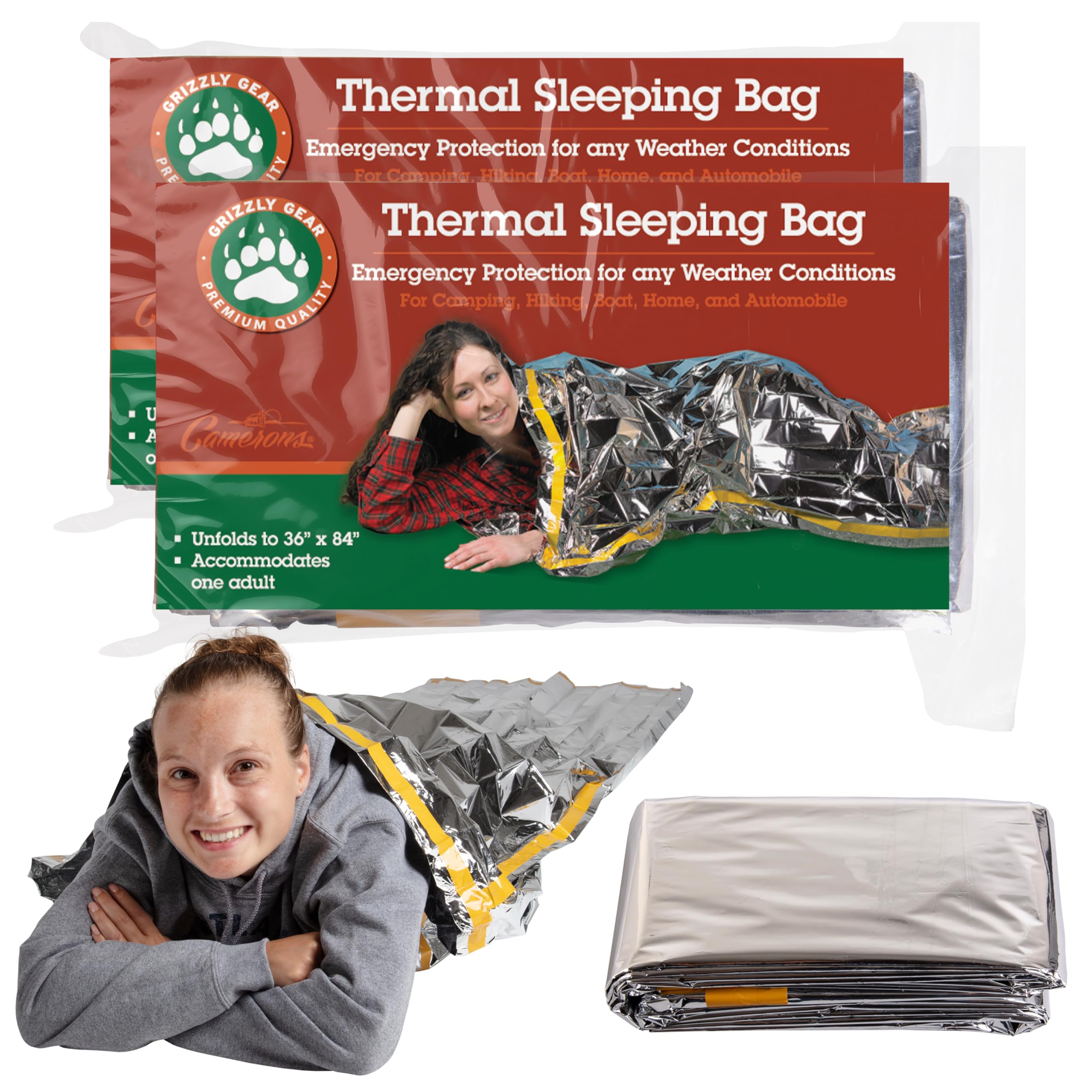 Emergency Thermal Mylar Sleeping Bags - Ultra Compact for Camping, Survival, Disaster Bivouac Shelter - Pocket Sized, Unfolds to 7ft x 3ft -Retains 90% of Body Heat and Repels Wind and Water