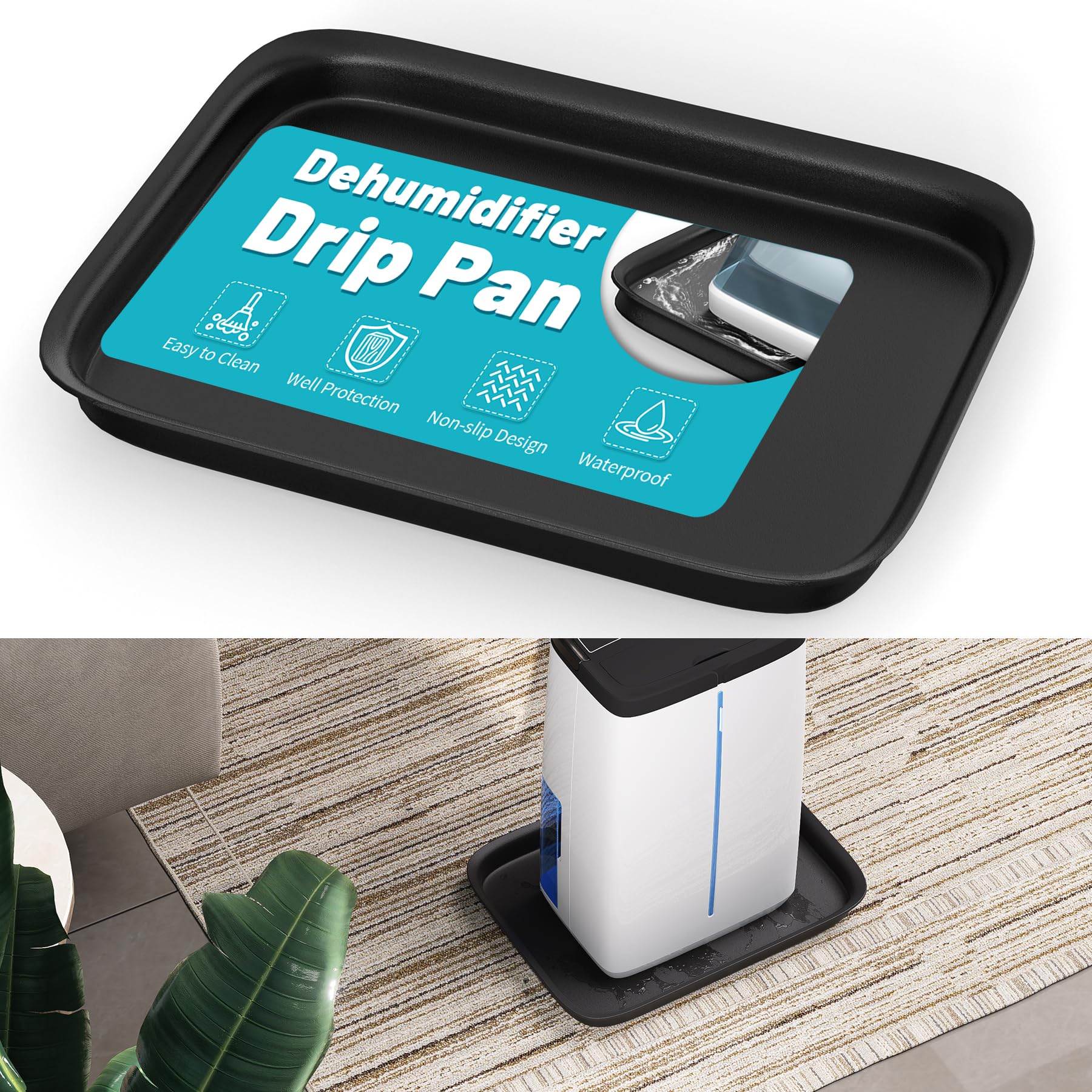 Chiligent Dehumidifier Drip Pan, Hard Plastic Non-Slip Large Drip Tray with Raised Edges, Inner Diameter 13