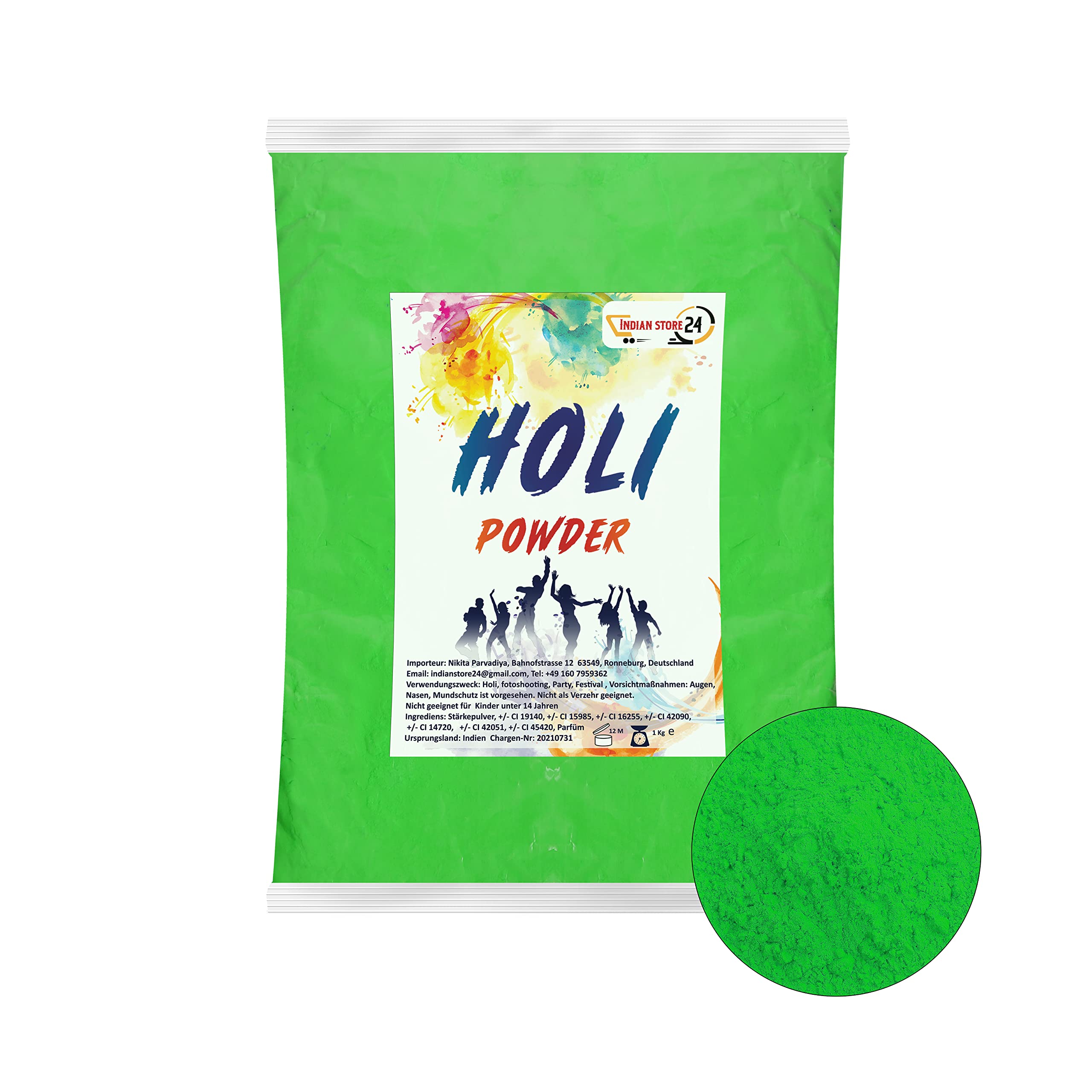 Holi Gulal Powder Water Soluble Natural Festival Photo Shooting Rangoli Colours Rainbow Powder Holy Colour Bag Colour Powder Photos Party Baby Shower (Parrot 1 kg)