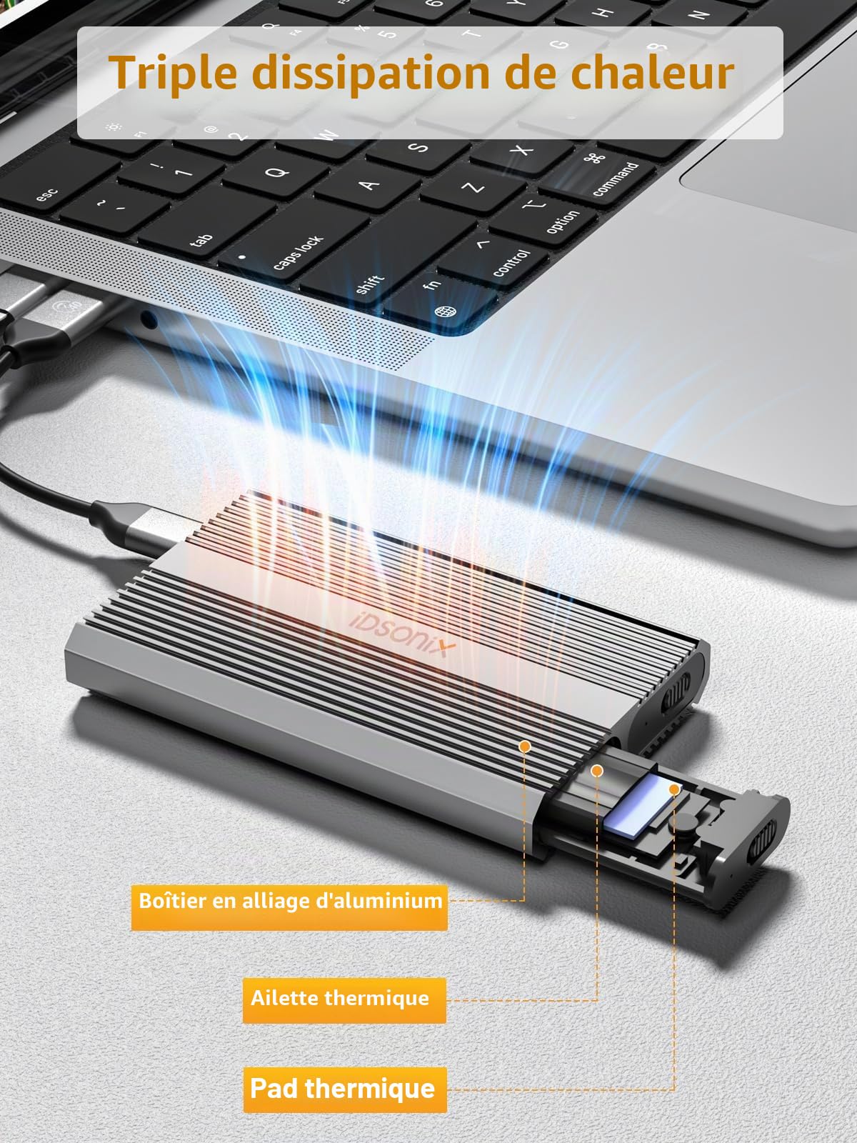 iDsonix Boitier SSD NVMe Double Baie USB C 3.2 Gen 2 10Gbps Adaptateur SSD M.2 Compatible avec M/B+M Key 2230/2242/2260/2280 SSDs, Tool-Free, 2x4TB