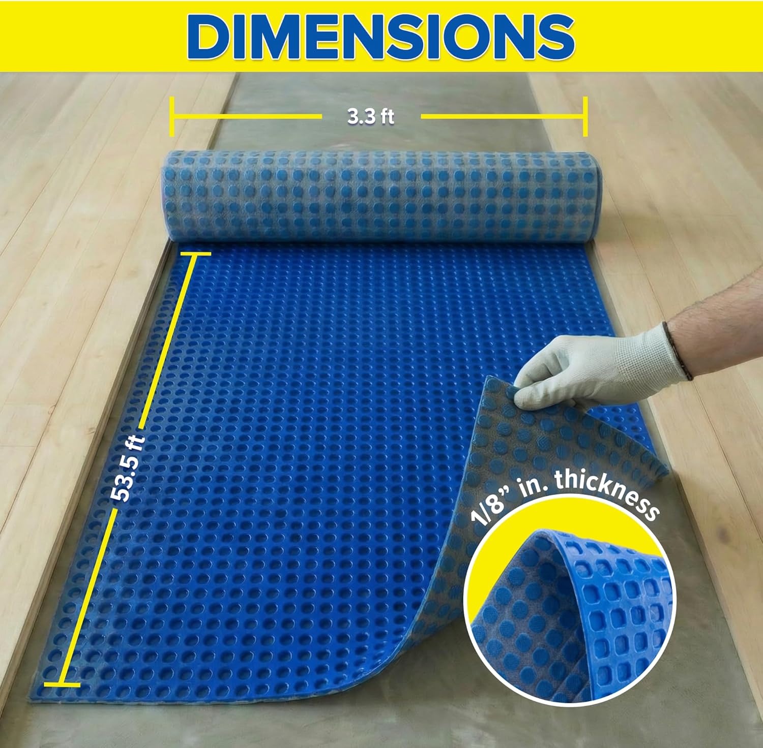 JJ CARE Uncoupling Membrane Blue 3.3 ft x 53.5 ft Roll, 177 Sq Ft Coverage, Tile Underlayment for Floors, Crack Isolation Waterproof Membrane for Ceramic, Porcelain & Stone Tile