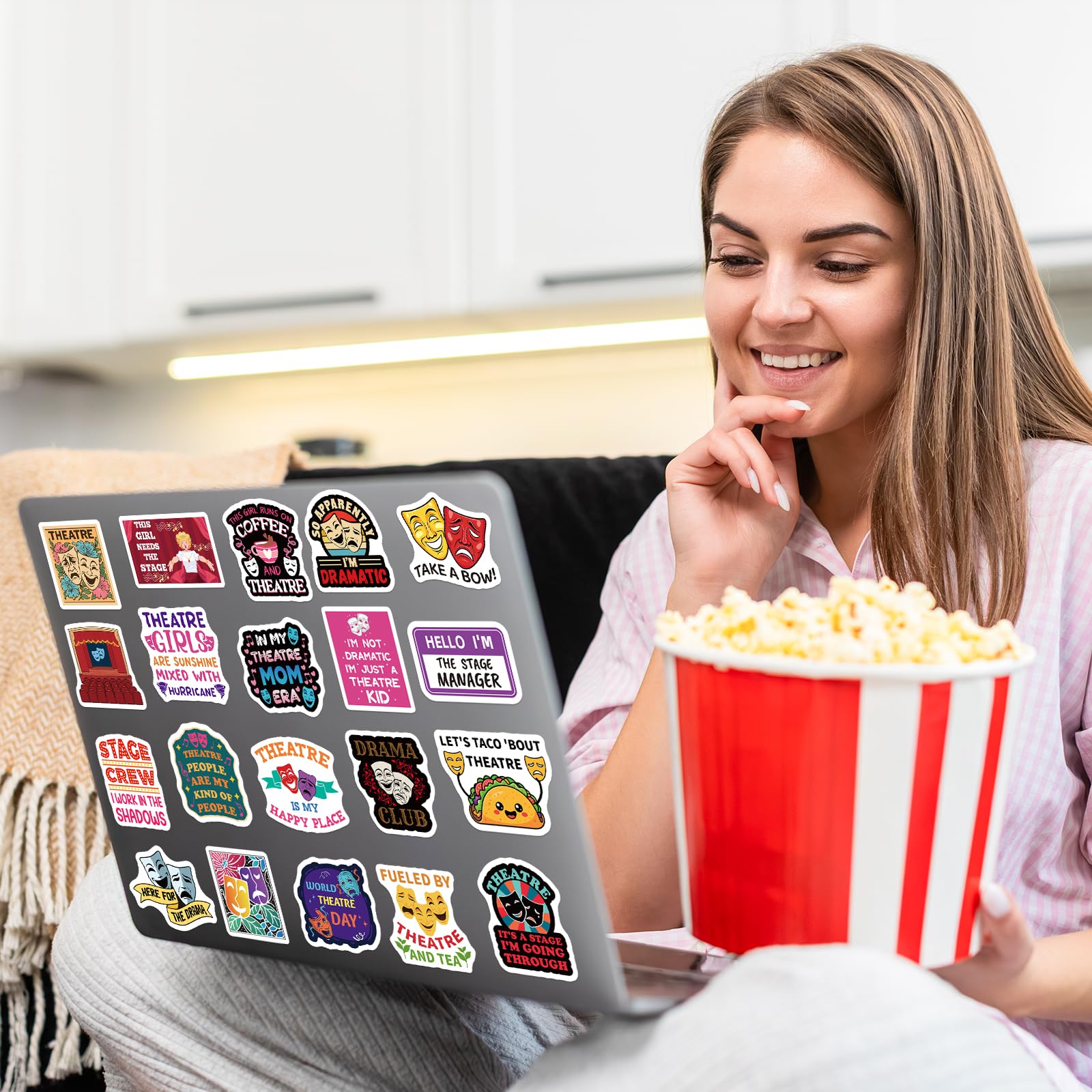200PCS Theatre Stickers for Laptop, Waterproof Vinyl Drama Stickers for Water Bottle Phone Scrapbook, Musical Theatre Gifts for Kids Teens, Drama Club Party Favors