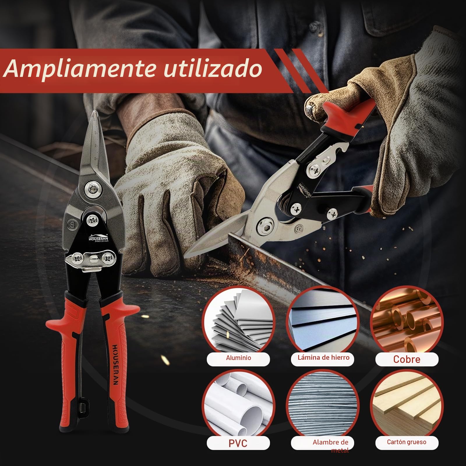 Tijeras para Chapa de 10 Pulgadas, Corte Recto, Cizalla para Metal Pesado de Acero CR-MO con Doble Palanca, Marcas de Medición y Seguro, Tijeras para Cortar Láminas de Metal