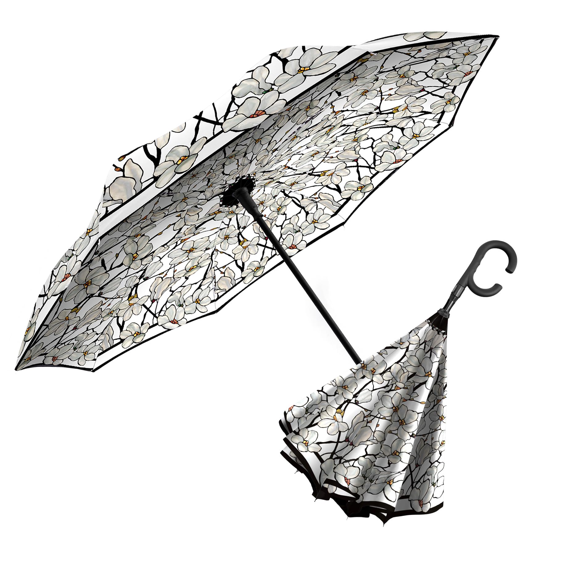 RainCaper Reverse Inverted (inside-out) Windproof Fine Art Reverse-opening Upside Down Umbrella with C-shaped Handsfree Handle Umbrella
