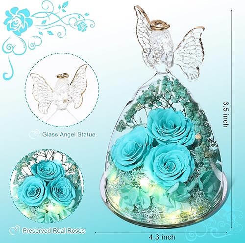 Miniatura 2 de Regalos de rosas de Navidad para mujeres, flores reales preservadas en cristal, figuras de ángel, rosas para entrega, regalos de primer cumpleaños