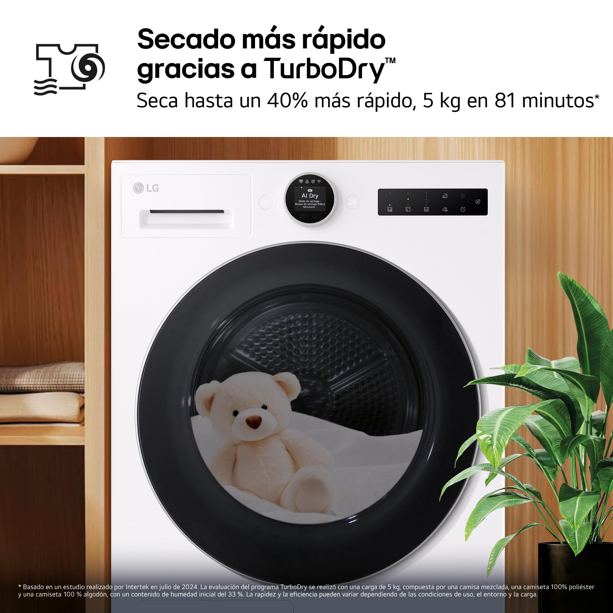 LG RHX7009TWS - Secadora con Inteligencia Artificial 9 kg, Bomba de Calor Dual Inverter, Eficiencia B, Serie 700, Tecnología AI Dry, Eco Hybrid, Conectividad Wi-Fi ThinQ, Blanco