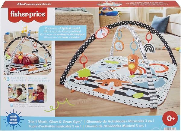 Fisher-Price 3-in-1 Baby Gym Newborn Playset with Sensory Toys Lights and Sounds for Tummy Time, Music Glow and Grow Gym, HBP41 - 5