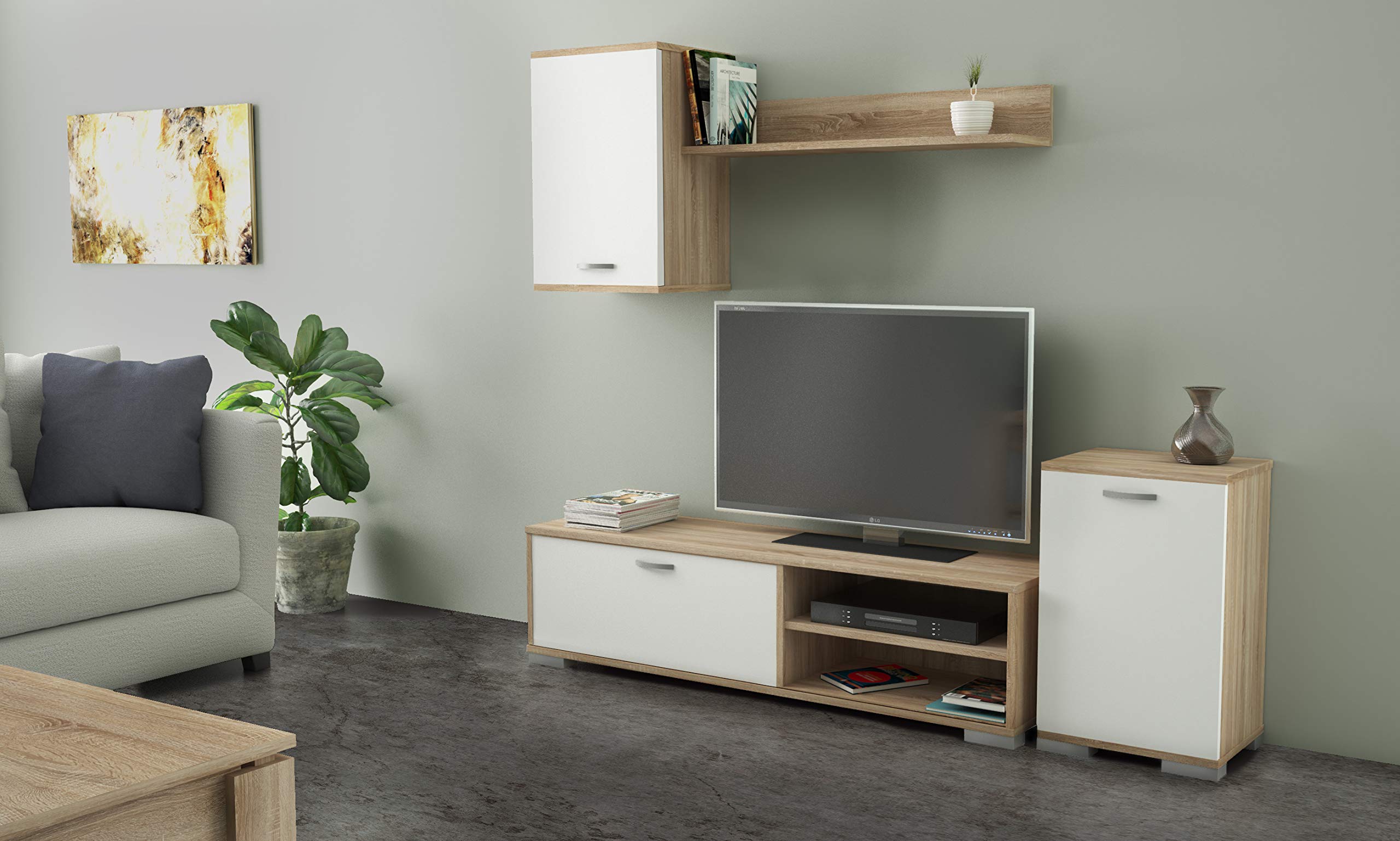Salone Negozio Online Kit Parete ATTREZZATA 170X36X190H Rovere/Bianco