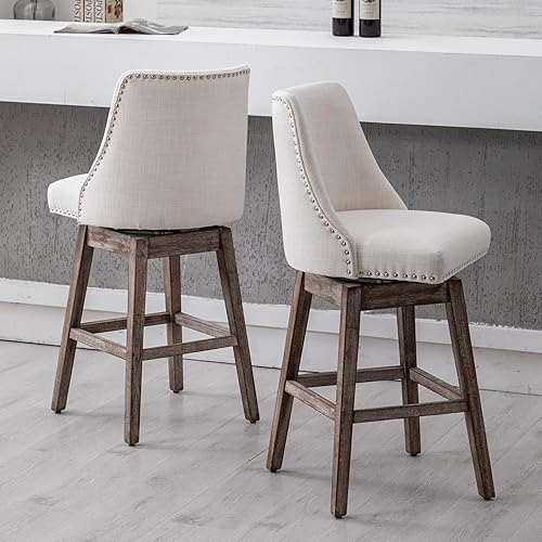 Miniatura 4 de DM Furniture Taburetes de bar de 27.5 pulgadas de altura de mostrador, taburetes de cocina modernos de lino con patas traseras de madera, taburetes