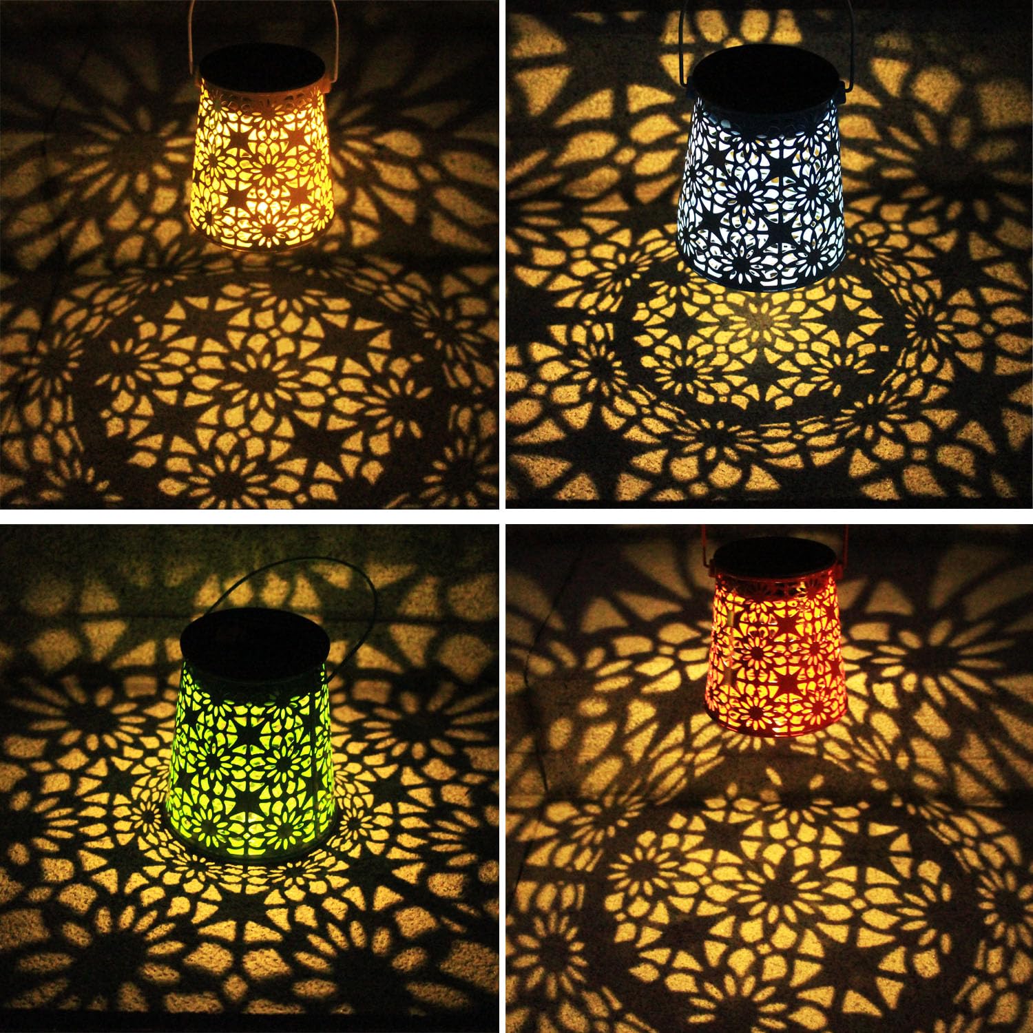 Lot de 4 lanternes solaires d'extérieur étanches à suspendre - Cadeau pour femme - Petites lanternes LED décoratives en métal pour cour, terrasse, pelouse, table, allée, paysage, décoration de jardin
