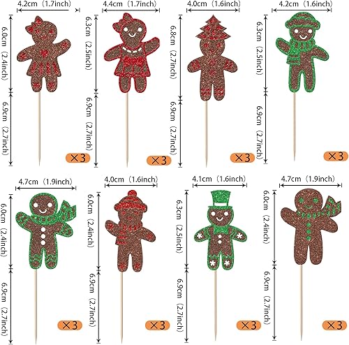 Miniatura 2 de Paquete de 24 adornos para cupcakes de jengibre para revelación de género, con purpurina, Navidad, pan de jengibre, para hombre, niño o niña, para