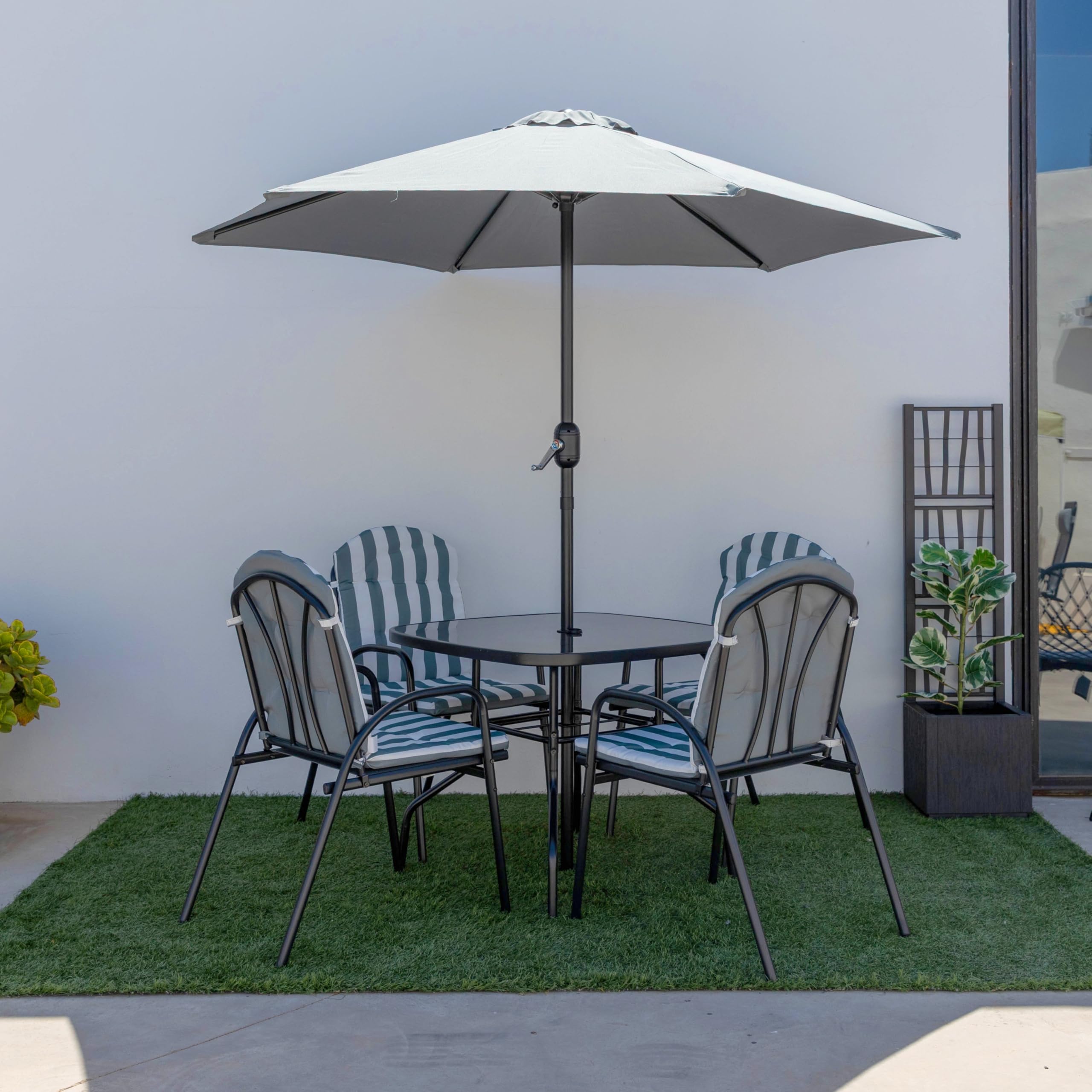 KG KITGARDEN Conjunto Balcón/Terraza, 1 mesa centro, 4 sillones y 1 parasol, Gris, Set Dakota