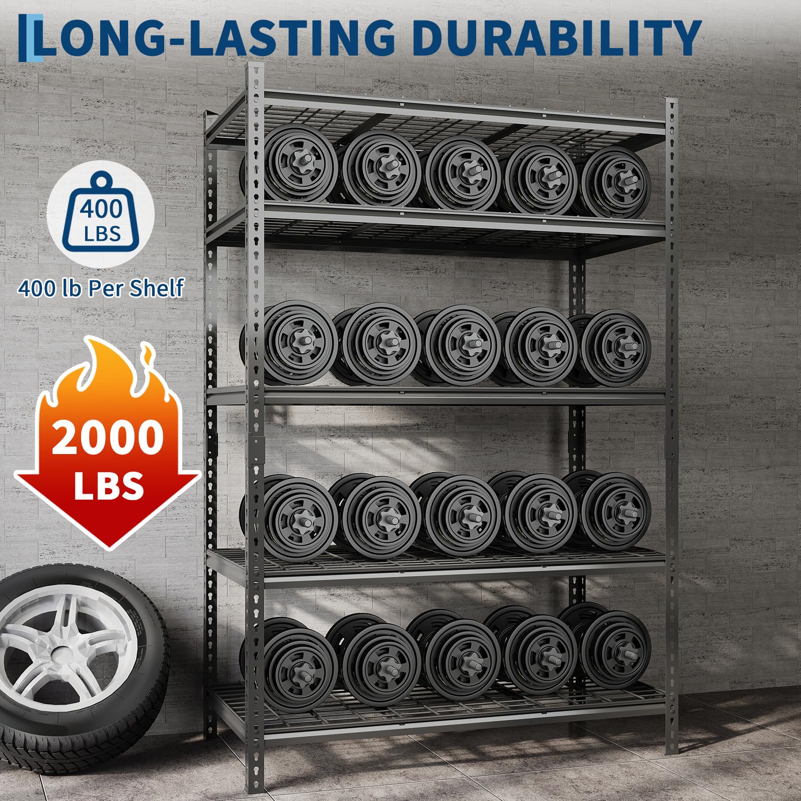 Garvee Scaffale Metallico Heavy Duty Per Garage, 5 Ripiani Regolabili