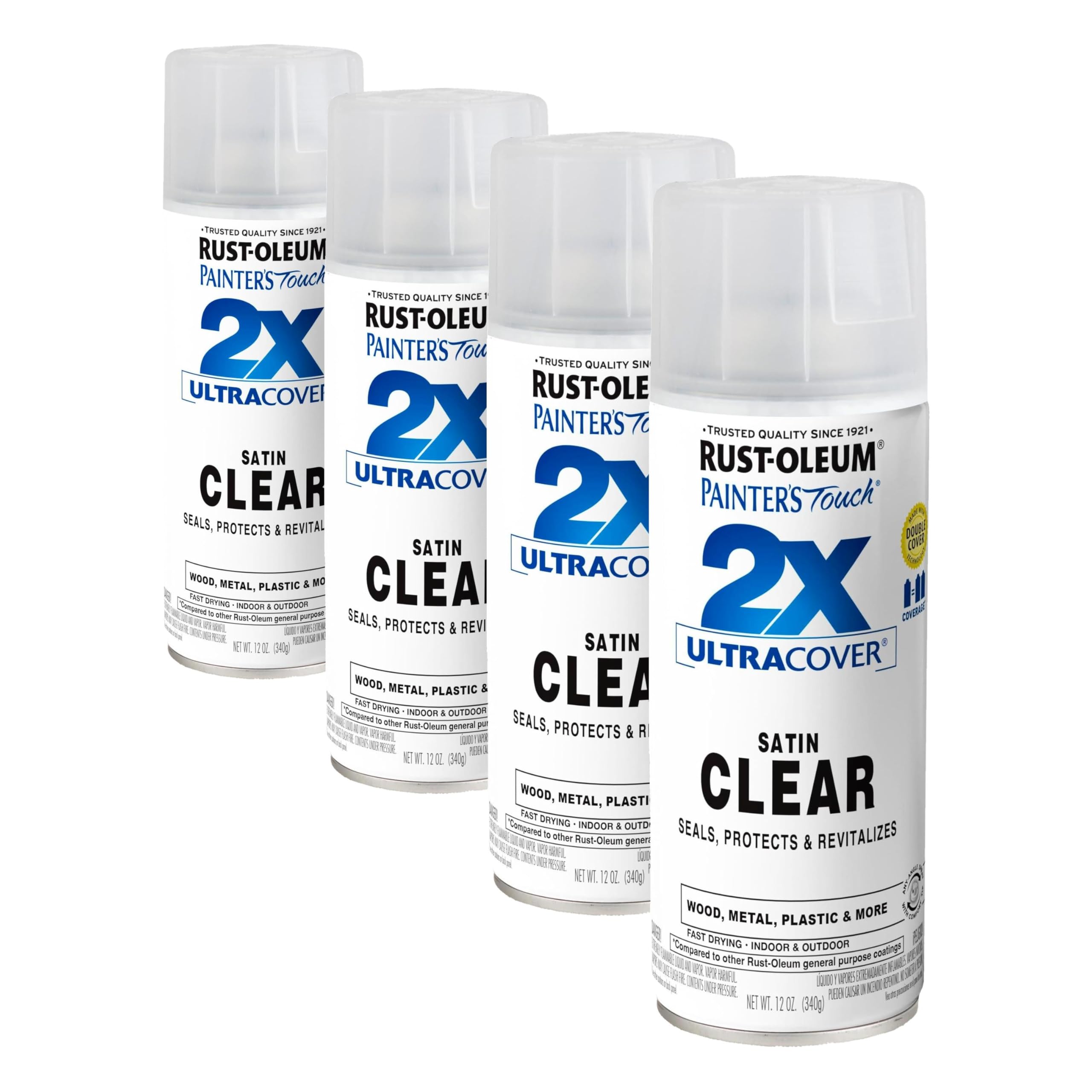Rust-Oleum 346952 Painter's Touch 2X Ultra Cover Spray Paint, 12 oz, Satin Clear (Pack of 4)