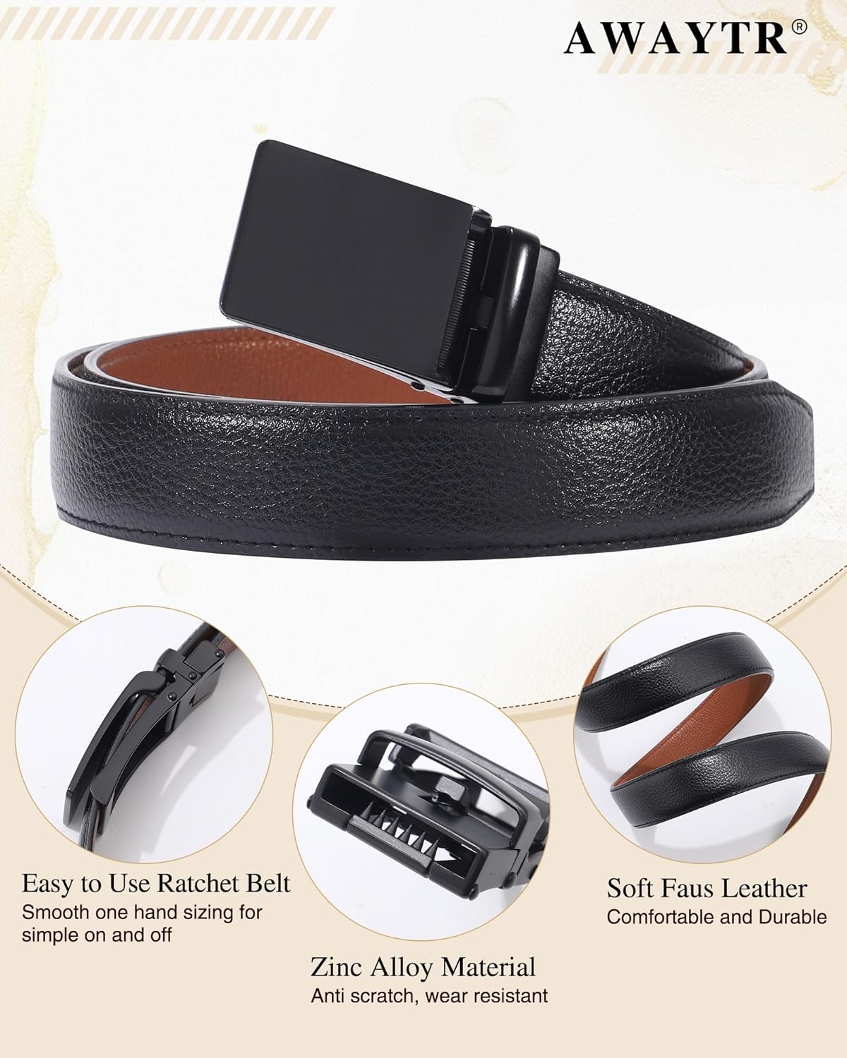 AWAYTR Boys Dress Ratchet Belt - Kid Leather Belt with Metal Buckle for Youth Teen Boys - Image 4