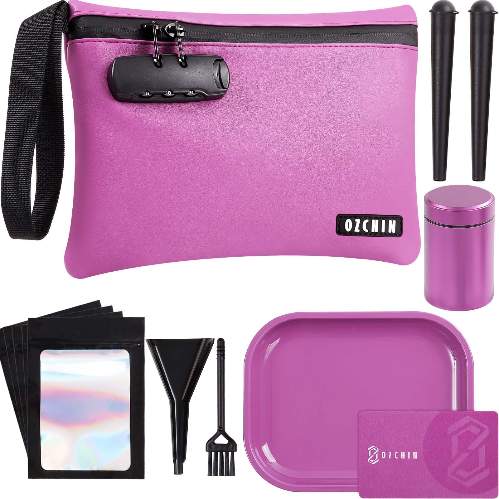 OZCHIN Smell Proof Bag with Combination Lock Certificate Organiser 26 x 18 cm Great Gift Sets Ideal Set PU Leather Lockable Travel Storage for Men Women, Classic, Daily Bag