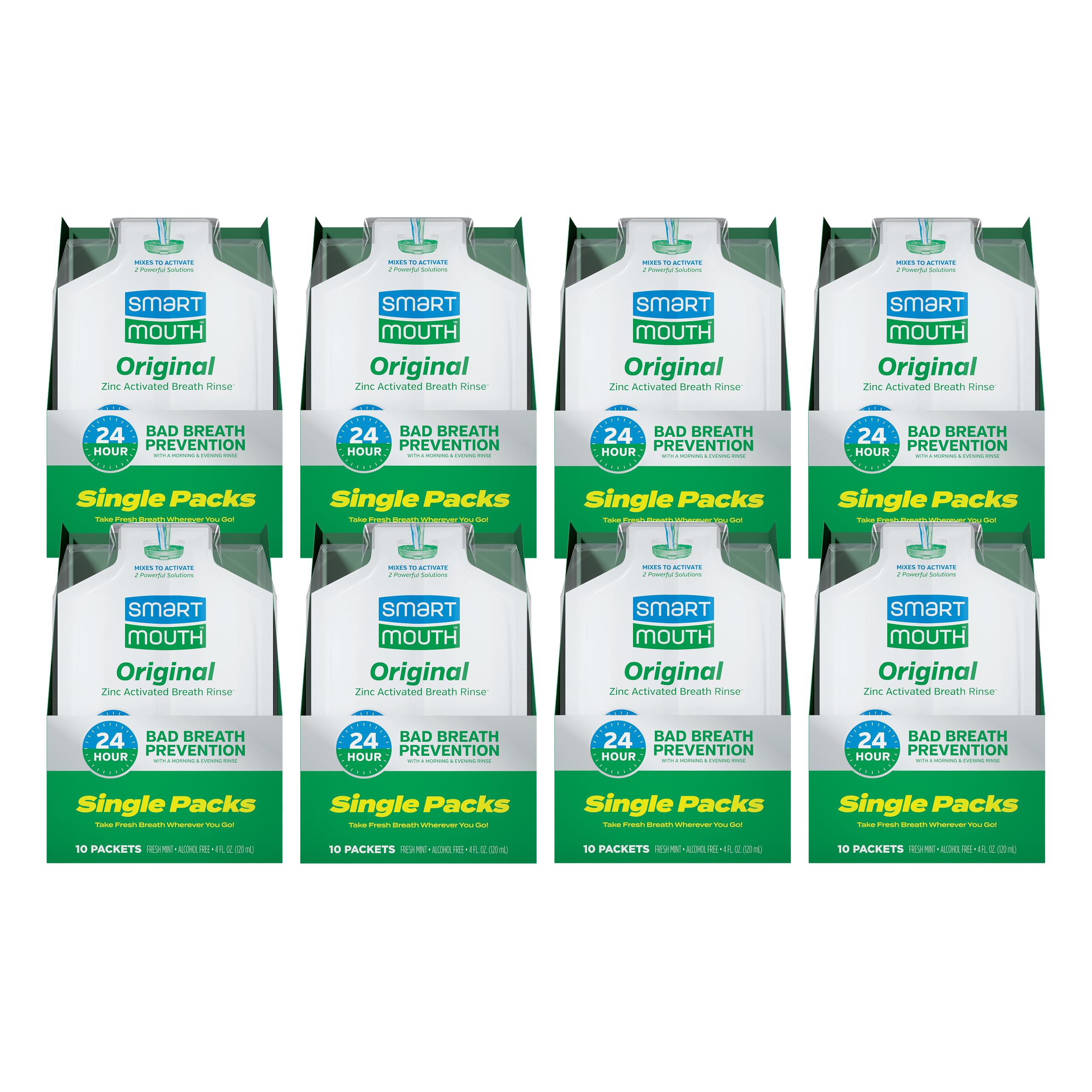 SmartMouth Original Activated Mouthwash Single Packs, Travel Mouthwash, Fresh Mint, 80 Pack