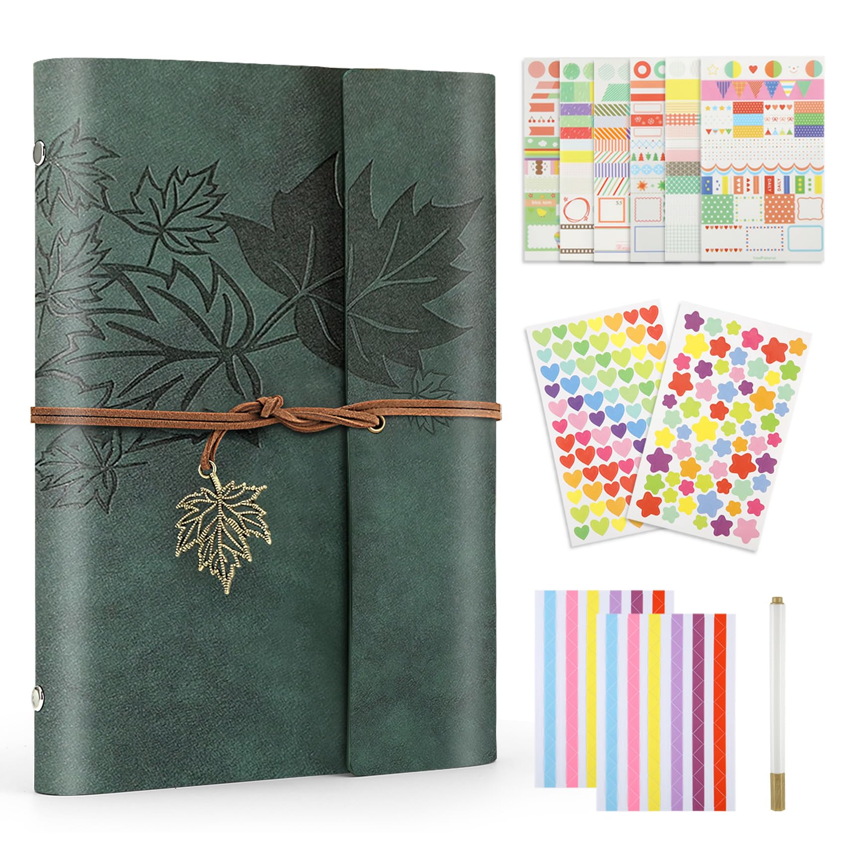 Micvtve Photo Album Scrapbook, Soft Leather Photo Album 60 Black Pages DIY Memory Book, Vintage Scrapbook Photo Album for Birthday Christmas Valentines Anniversary Mother's Day Gift (Green)