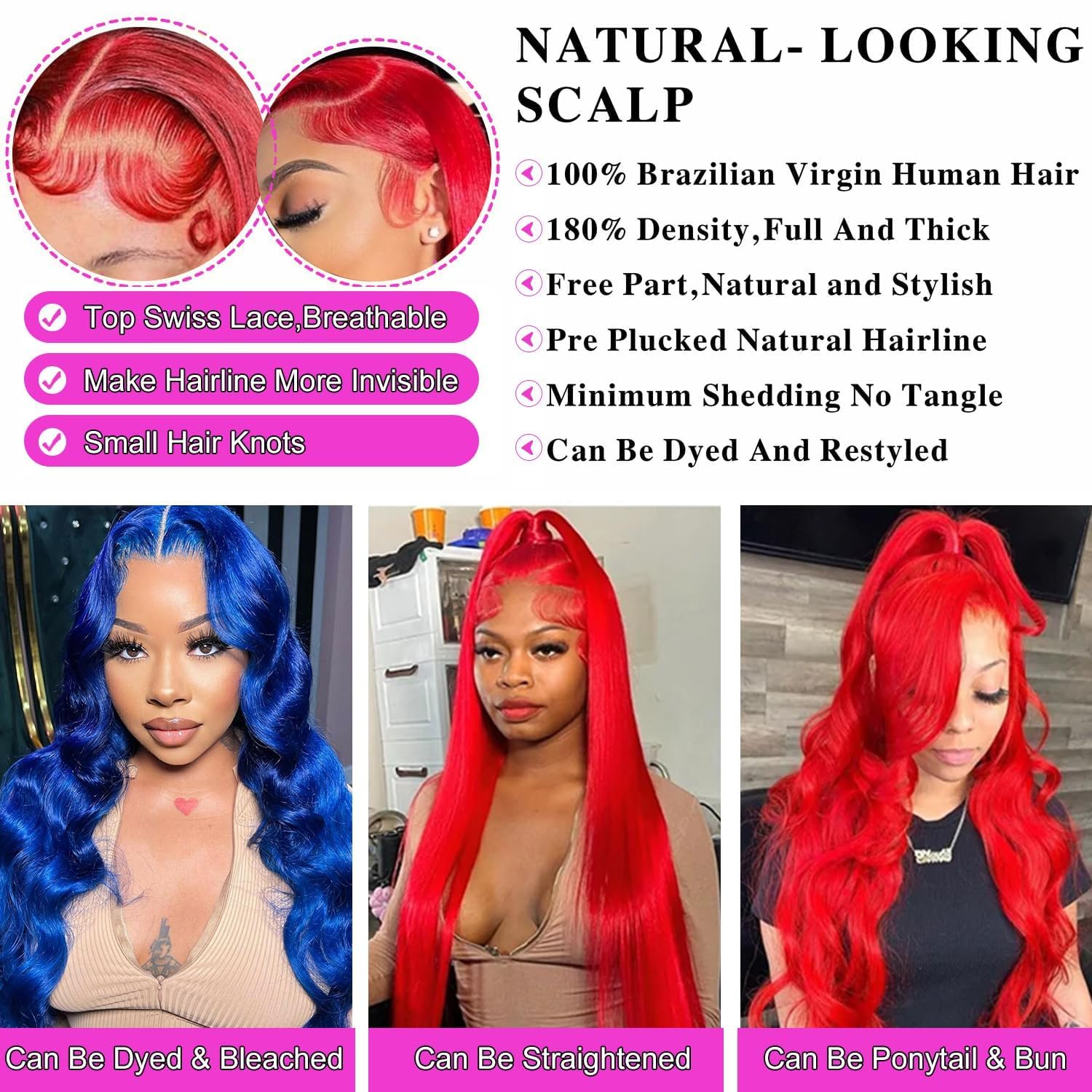 34 Inch Red Lace Front Wigs Human Hair Body Wave 13x4 Long Inch Red HD Lace Front Wig Human Hair Wear and Go Glueless Hot Red Wigs Pre Plucked with Baby Hair Colored hd Frontal Wigs For Black Women