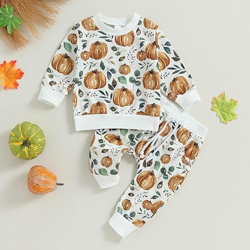 Miniatura 3 de TheFound Conjunto de 2 piezas de sudadera con cuello redondo y diseño de calabaza para Halloween, para Halloween y otoño e invierno