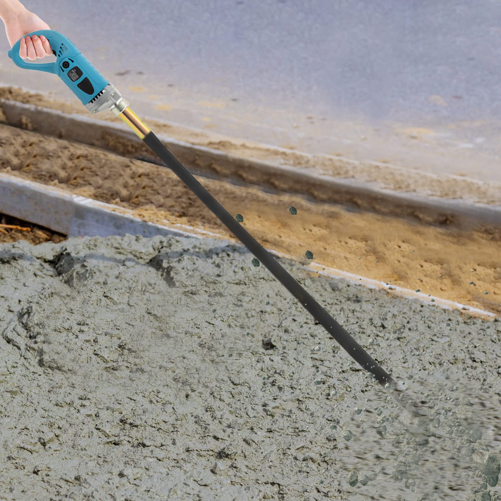1300W Betonvibrator mit 1,5m Vibrationsstab, 4300RPM Elektrovibrator mit Vollkupfermotor, Betonrüttler für Bau, Zementsäulen, Straßenbau, Brückenbau