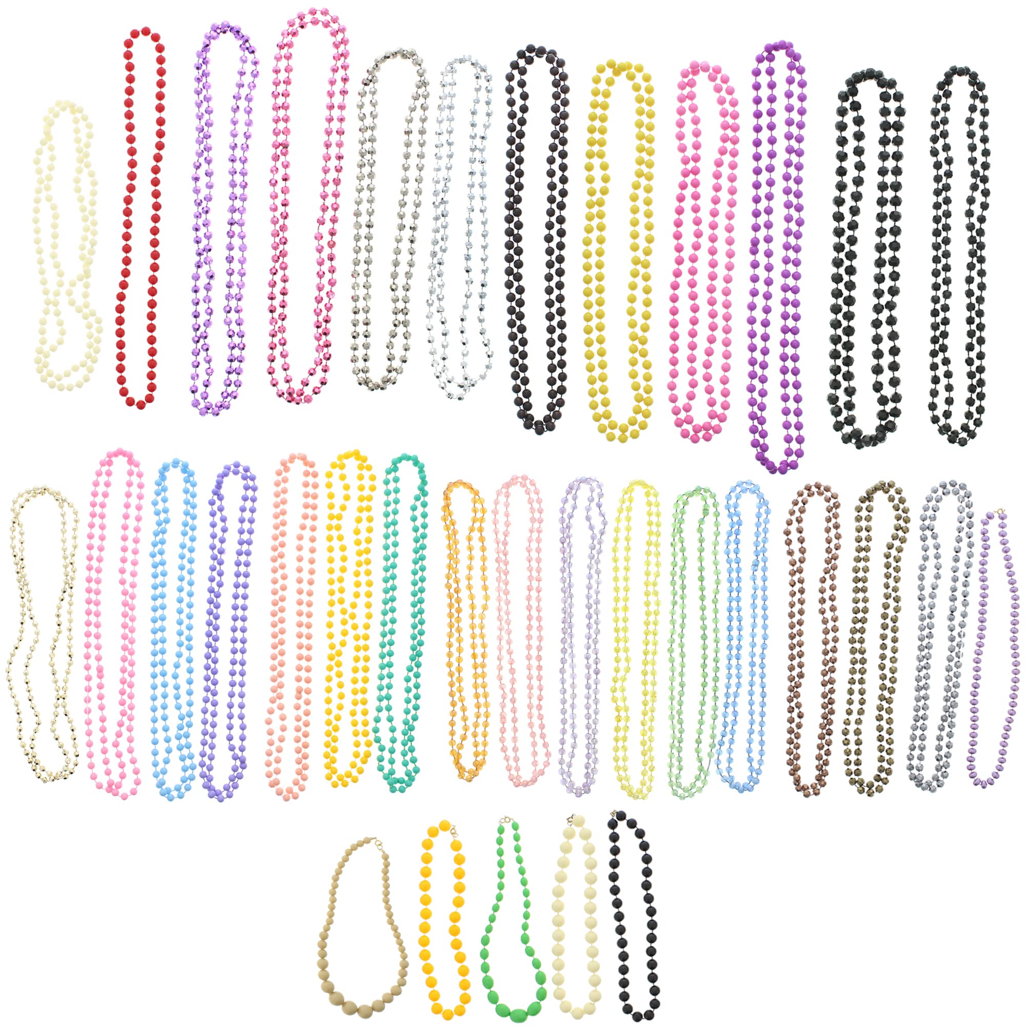 Zac's Alter Ego Set of 50 Assorted Colour Plastic Colour Bead Necklaces - Mardi Gras 80s Retro Disco Party