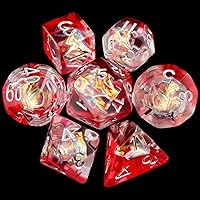 Vista 17 de Haxtec DND Conjunto de Dados 7 Piezas Conjunto de Dados de Resina Negro con Inclusión de Mylar Iridiscente Dados Poliédricos D&D