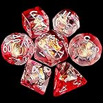 Haxtec Red Clear DND Dice Set 7PCS Filled Resin Polyhedral D&D Dice W/Iridescent Mylar Inclusion for Roleplaying Games Compatible with Dungeons and Dragons Gift