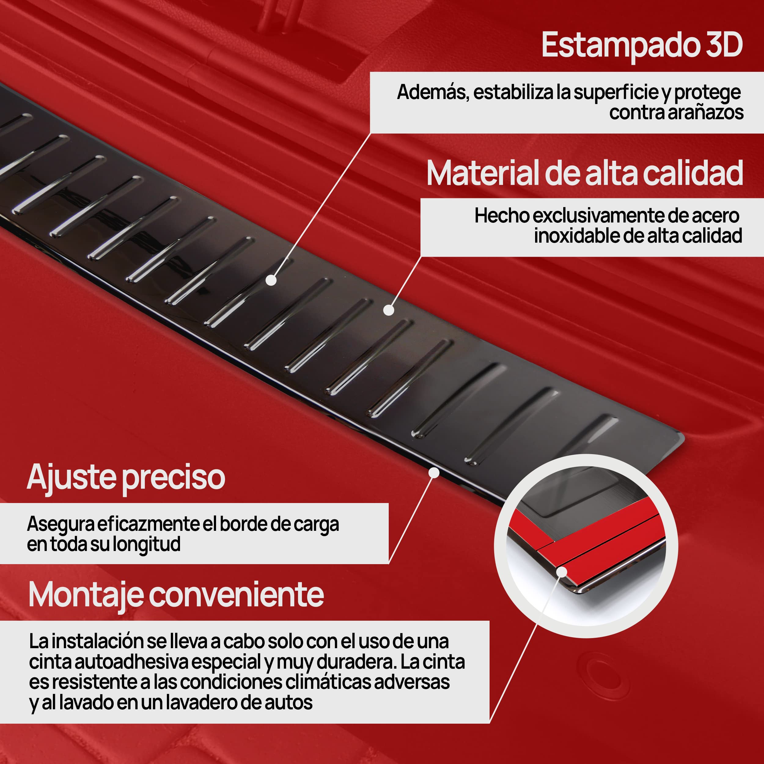 CHROMEMASTER | Protector de Parachoques Trasero Compatible con Ford Tourneo Custom 2023+; Acero Inoxidable, Pulido, Cromo Negro; Tira Protectora Protege la Pintura del Parachoques Trasero de Daños
