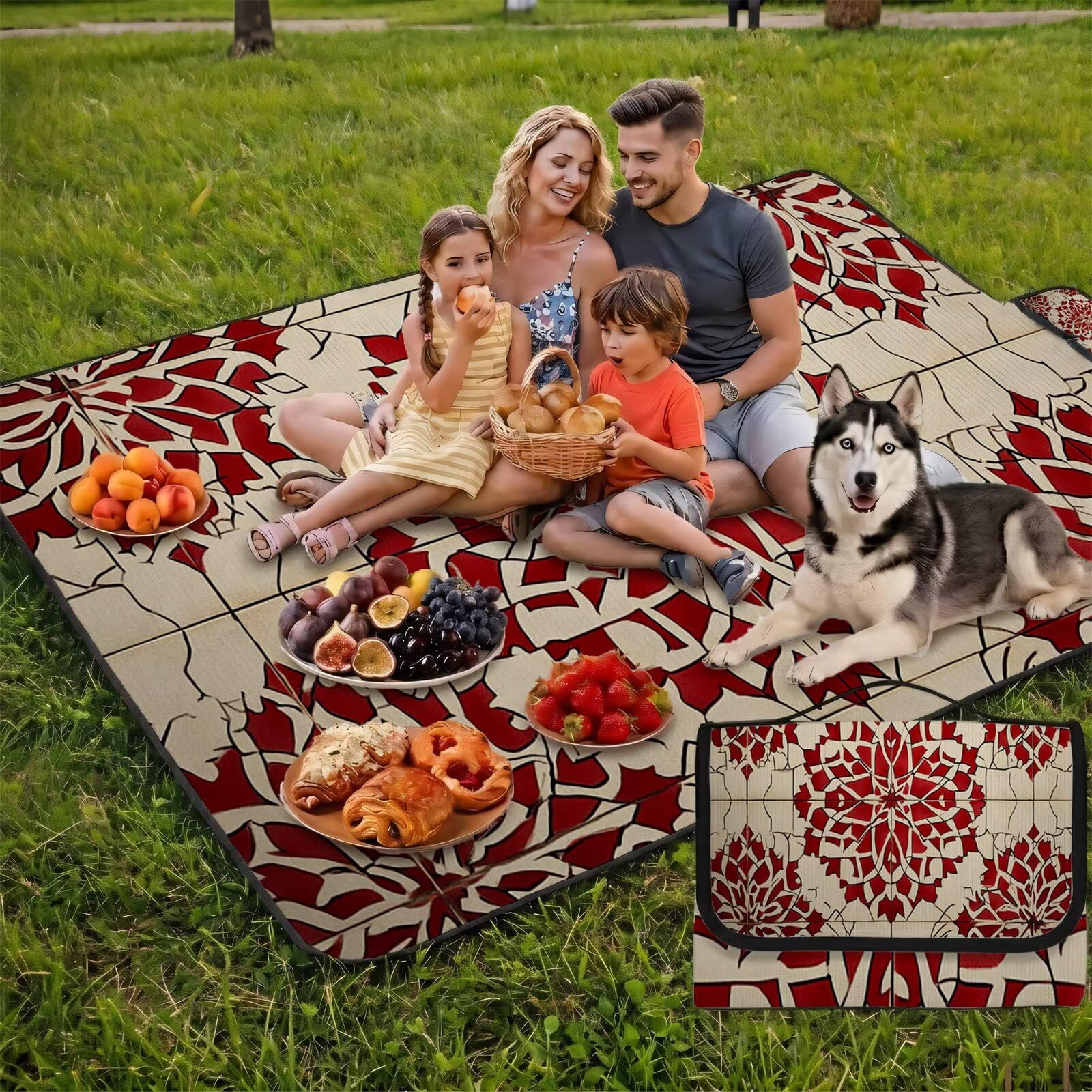 Grande Coperta de Picnic 200x300 cm, Rosso Manta Picnic Impermeable Anti-Sabbia Manta de Playa Pieghevole, Outdoor Picnic Blanket per Spiaggia, Camping, Giardino, Trekking - crema (4) FZ-119