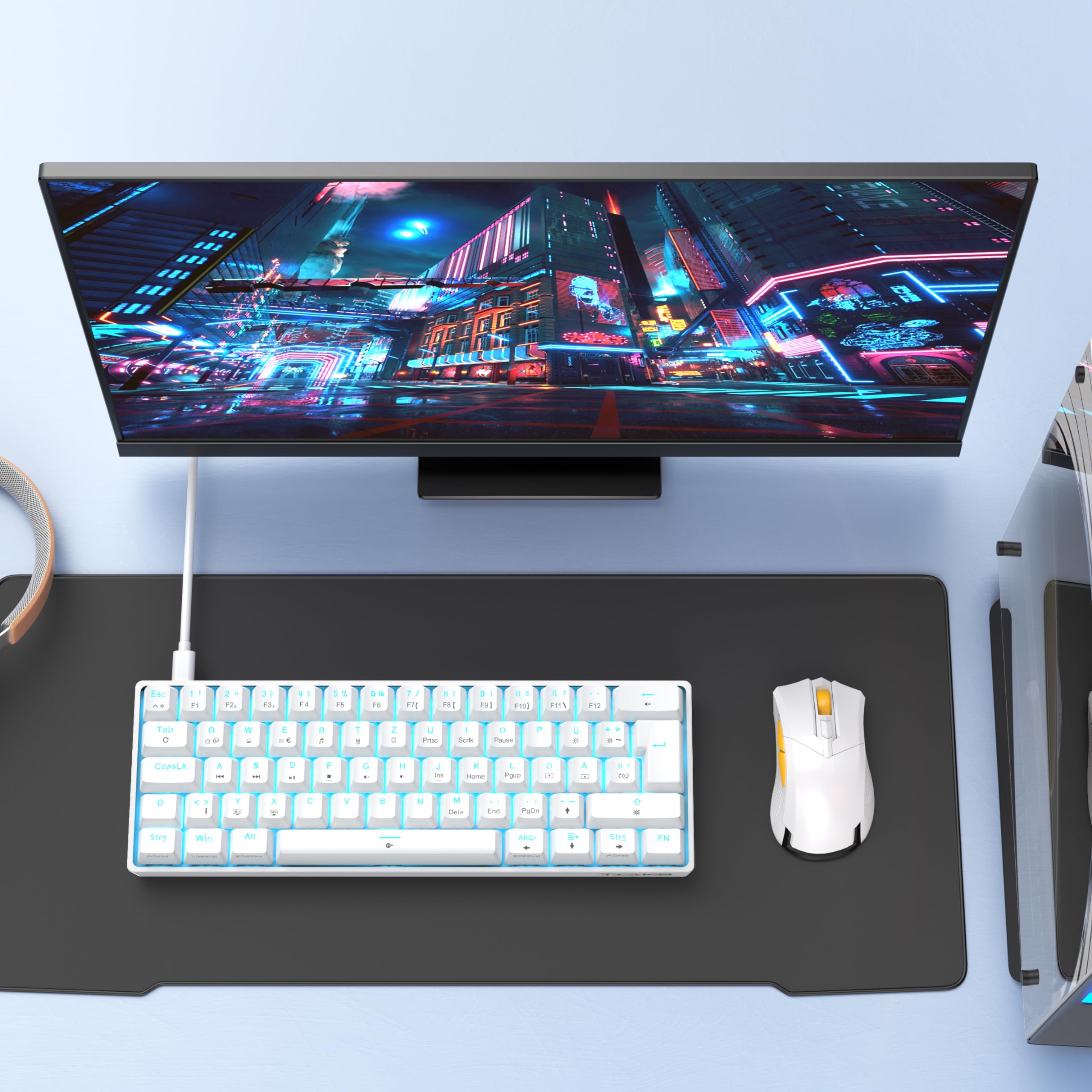 TMKB T61SE Gaming Mechanische Tastatur mit Deutsches QWERTZ Layout,Rote Schalter,weiße