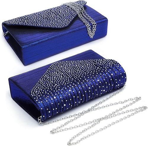 Miniatura 2 de Dasein Bolso de mano con satén satinado para mujer, tipo embrague, para noche, bandolera, bolsos, fiesta, graduación, boda, sobre Azul