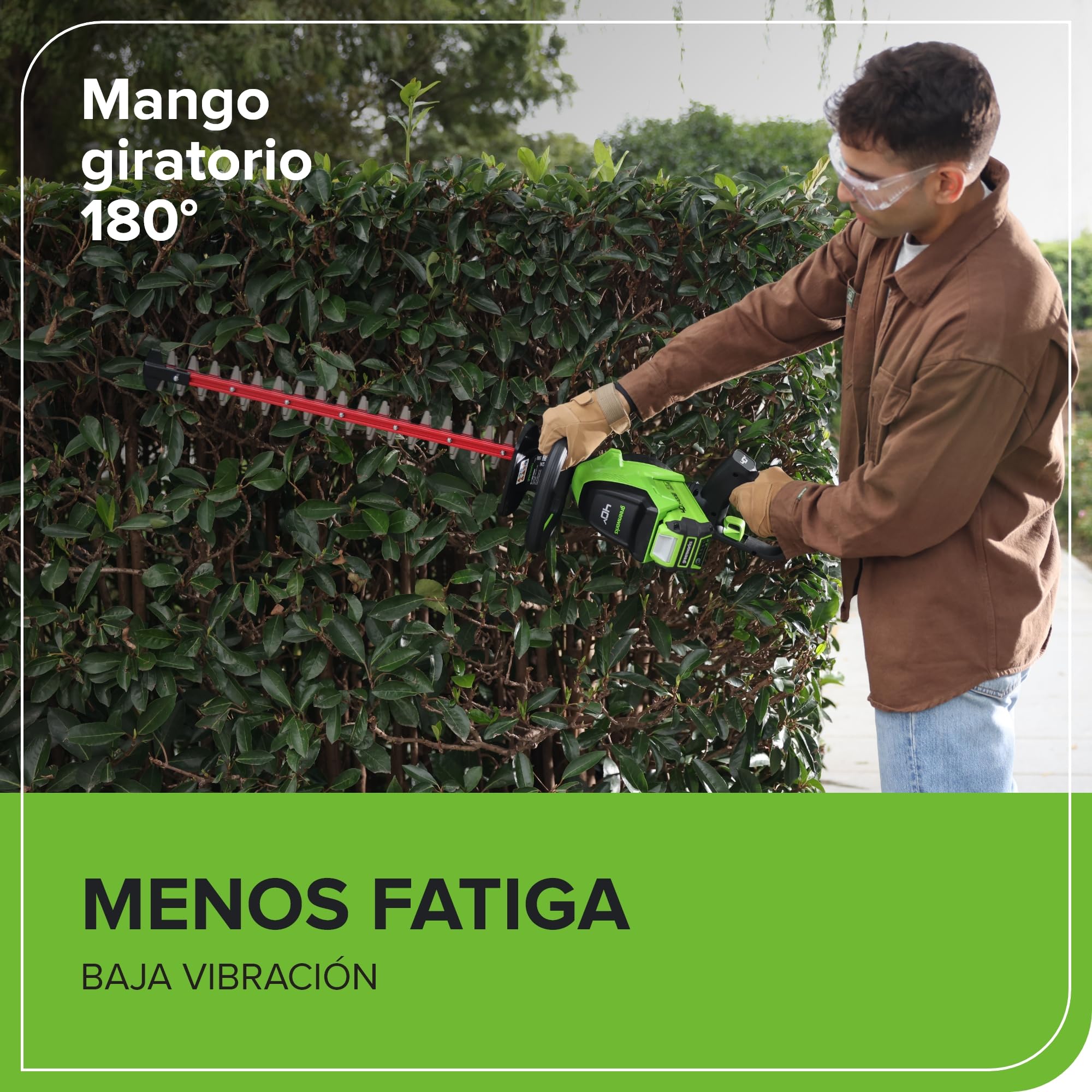 Greenworks Cortasetos a Batería de 66 cm con Cuchilla de Doble Acción, Motor sin Escobillas Que Corta hasta 28 mm de Grosor, 3400 SPM SIN batería de 40 V y Cargador GD40HT66