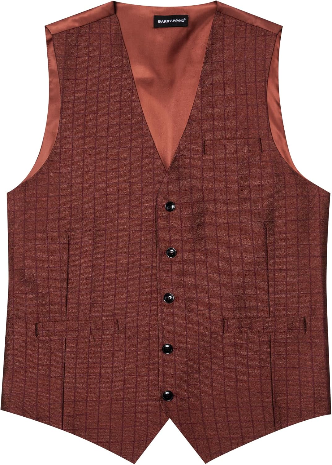 Barry.Wang Men's Plaid Suit Vest Tie Set 4PC Business Slim Fit Waistcoat for Wedding Party