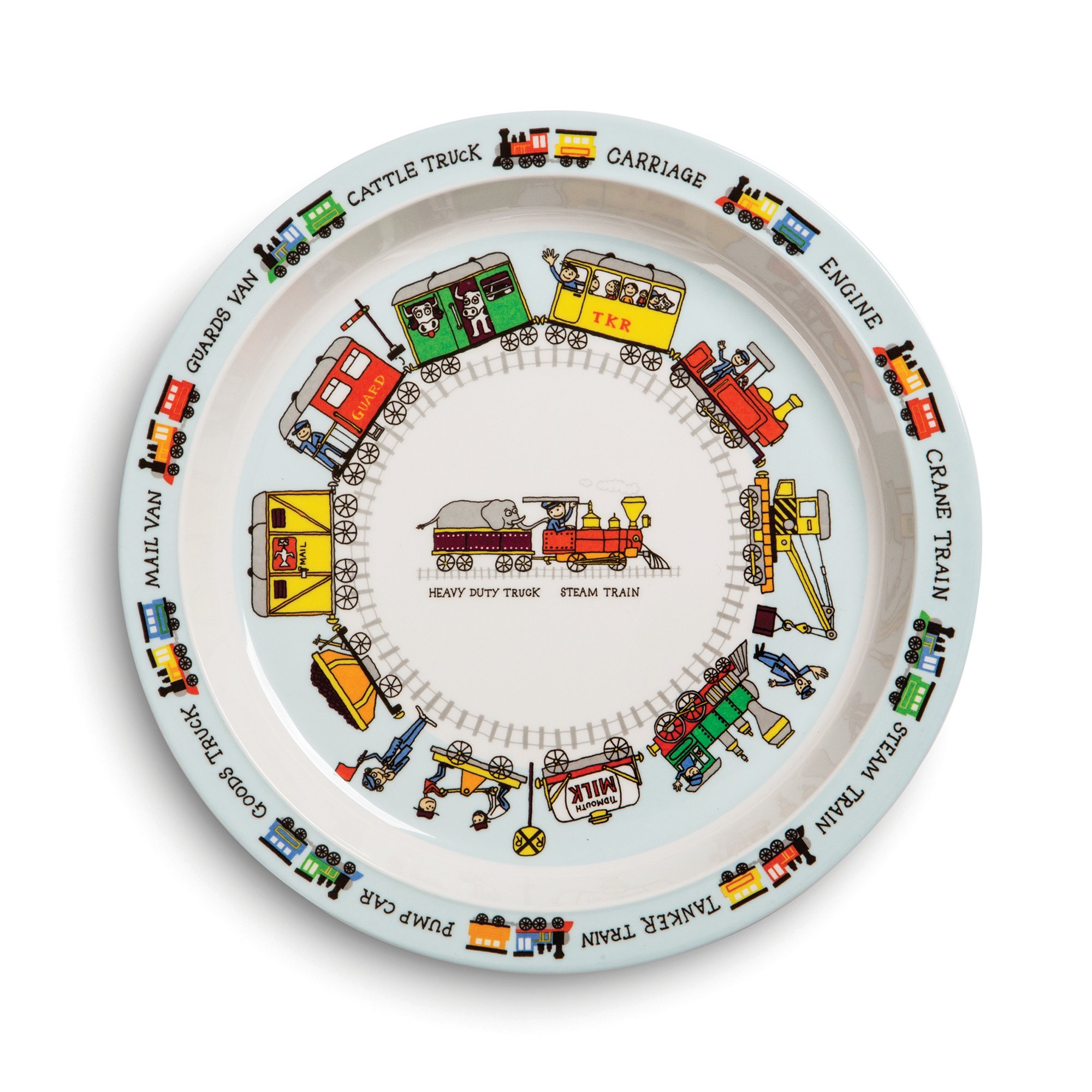 Tyrrell Katz Kids Trains Printed Plate in Melamine - Dishwasher Safe Children's Outdoor Dining Everyday Tableware - 21.5 cm Diameter โ image 1