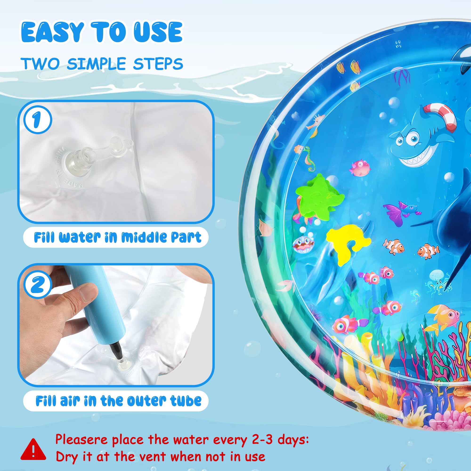 Tummy Time Mat Inflatable Water Mat Water Play Mat Sensory Toy Baby Tummy Time Mats Infant Toys for Newborn Girls Boys 0-6 Months Play Mats for Toddlers (65×65CM) - Image 3