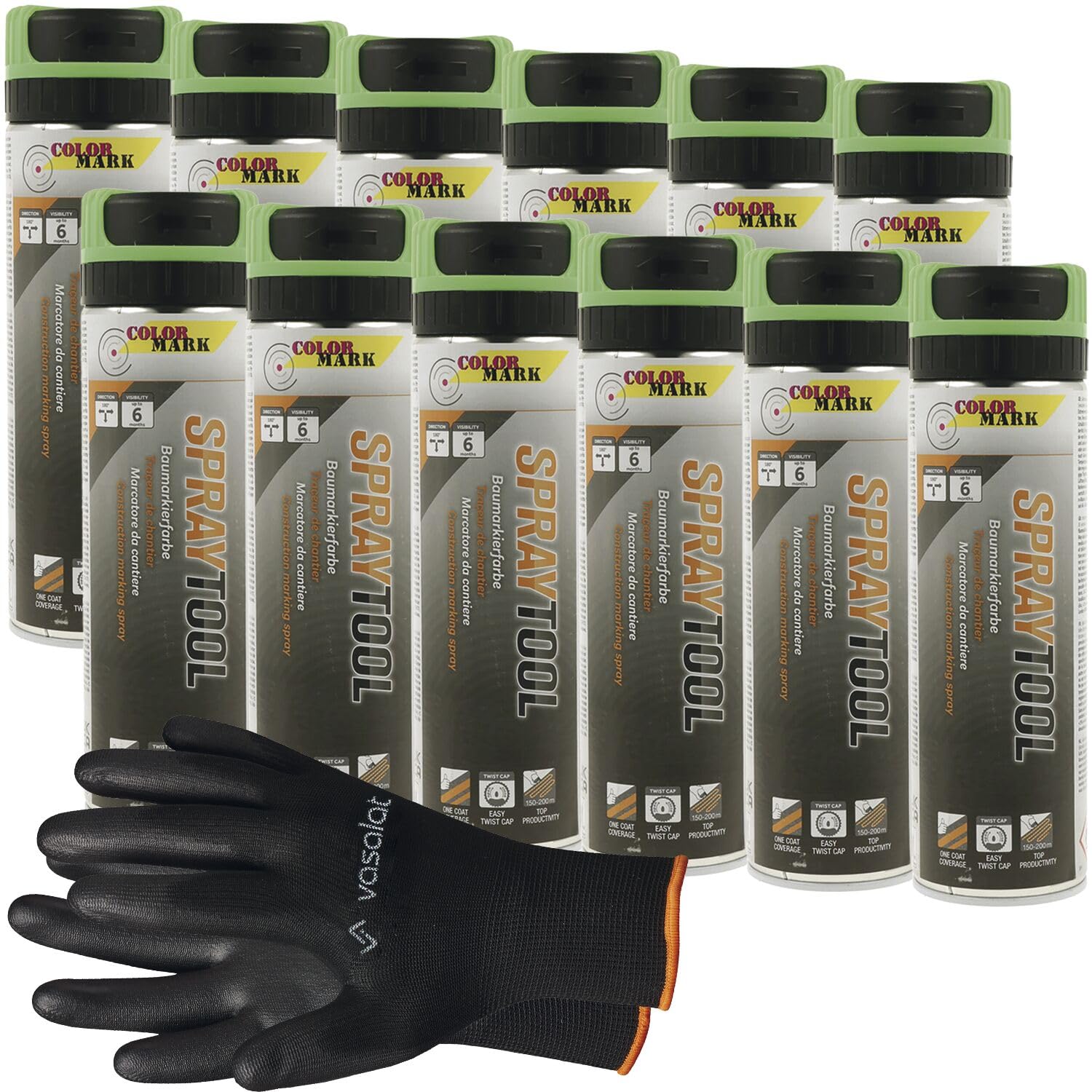 vasalat Markierungsspray Set - Markierspray Neon grün für schnelle und saubere Markierungen, 12 Stück
