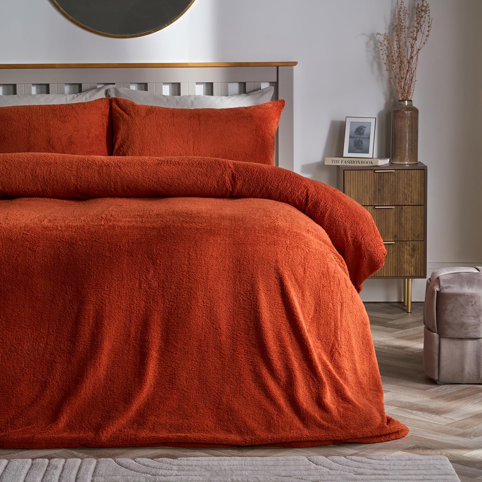 Brentfords Rust King Size Duvet Cover Sets, Super Soft Warm Winter Fleece Bedding Luxury Plain Teddy Fleece Duvet Set Cosy Fluffy Teddy Bear Bedding With Pillowcases,