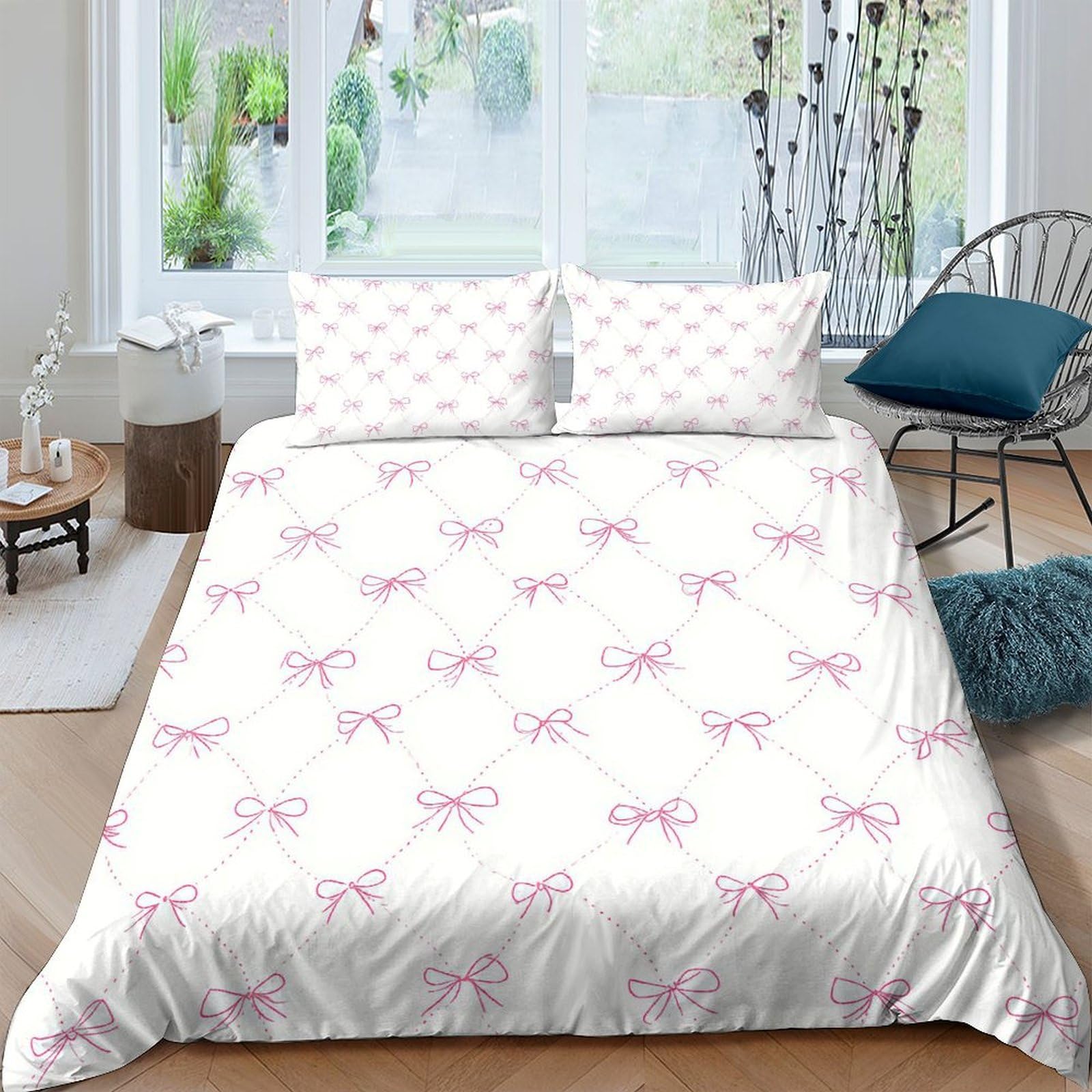 Ctjqhvkz Style-5 3D Printed Pink Bow Fitted Sheet Microfiber Soft White Bed Cover For Bedroom Guestroom Dustproof Decor Single（135X200cm）