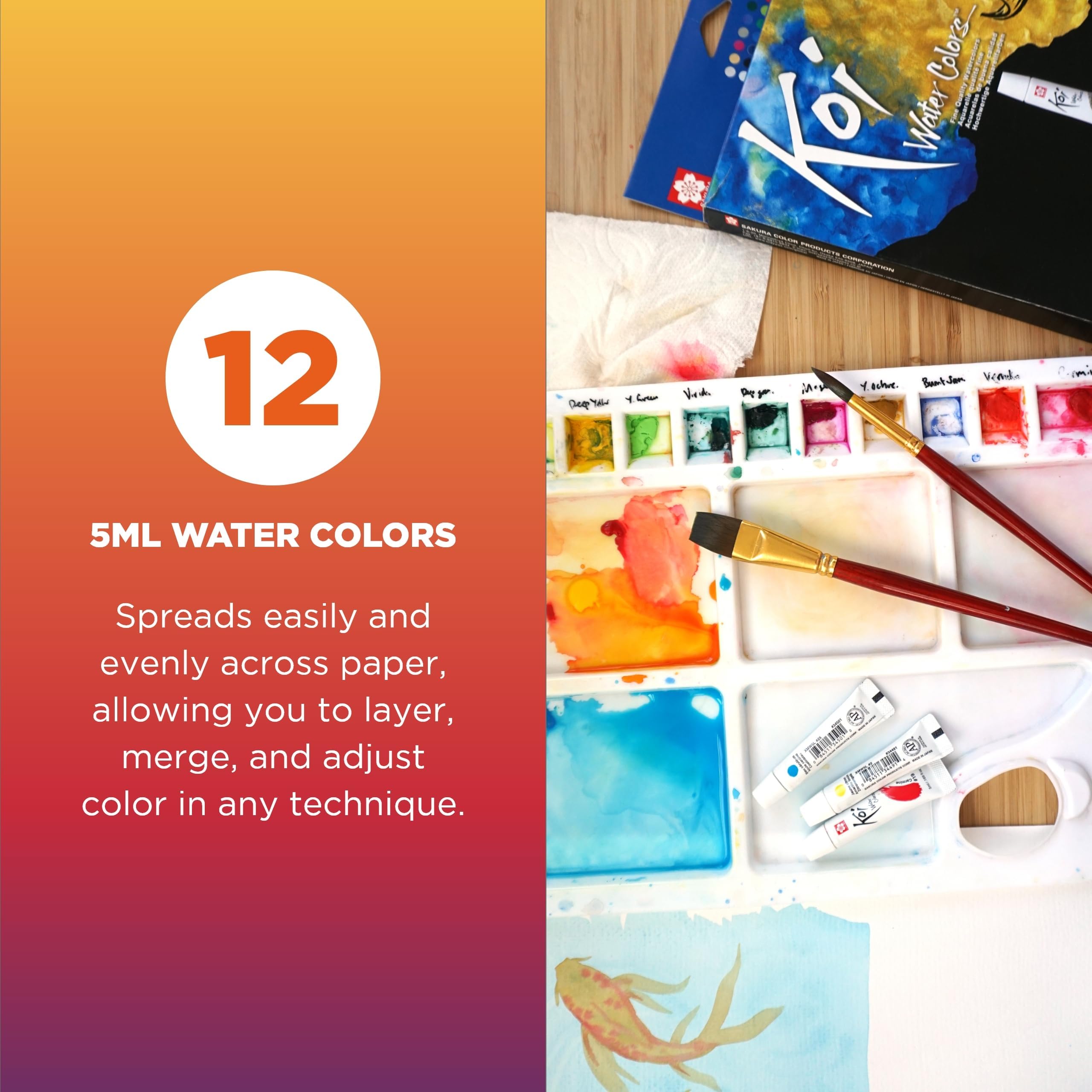 SAKURA Koi Water Tube acquerelli, 12 colori 144 ml