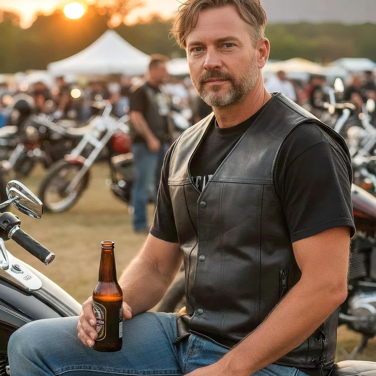 Hot Leathers Men’s Black ‘Conceal and Carry’ Leather Vest with V‑Neck & Snap Front