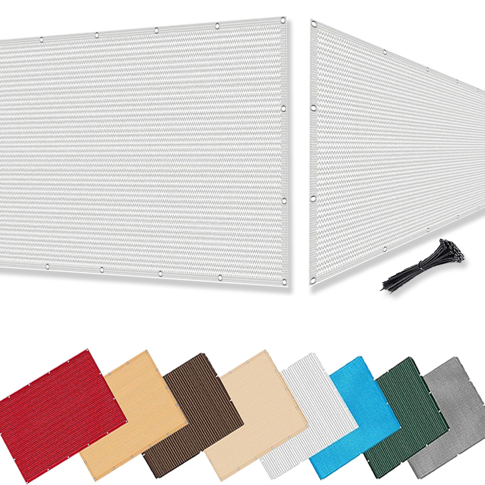 Siatka Zacieniająca 1.9 x 8 m HDPE 220 G M² Bez Wiercenia, Nieprzejrzysta, Odporna Na Uv, Odporna Na Rozdarcie, Ogrodzenie Ogrodowe Z Oczkami I Linką Do Podwórka, Biały