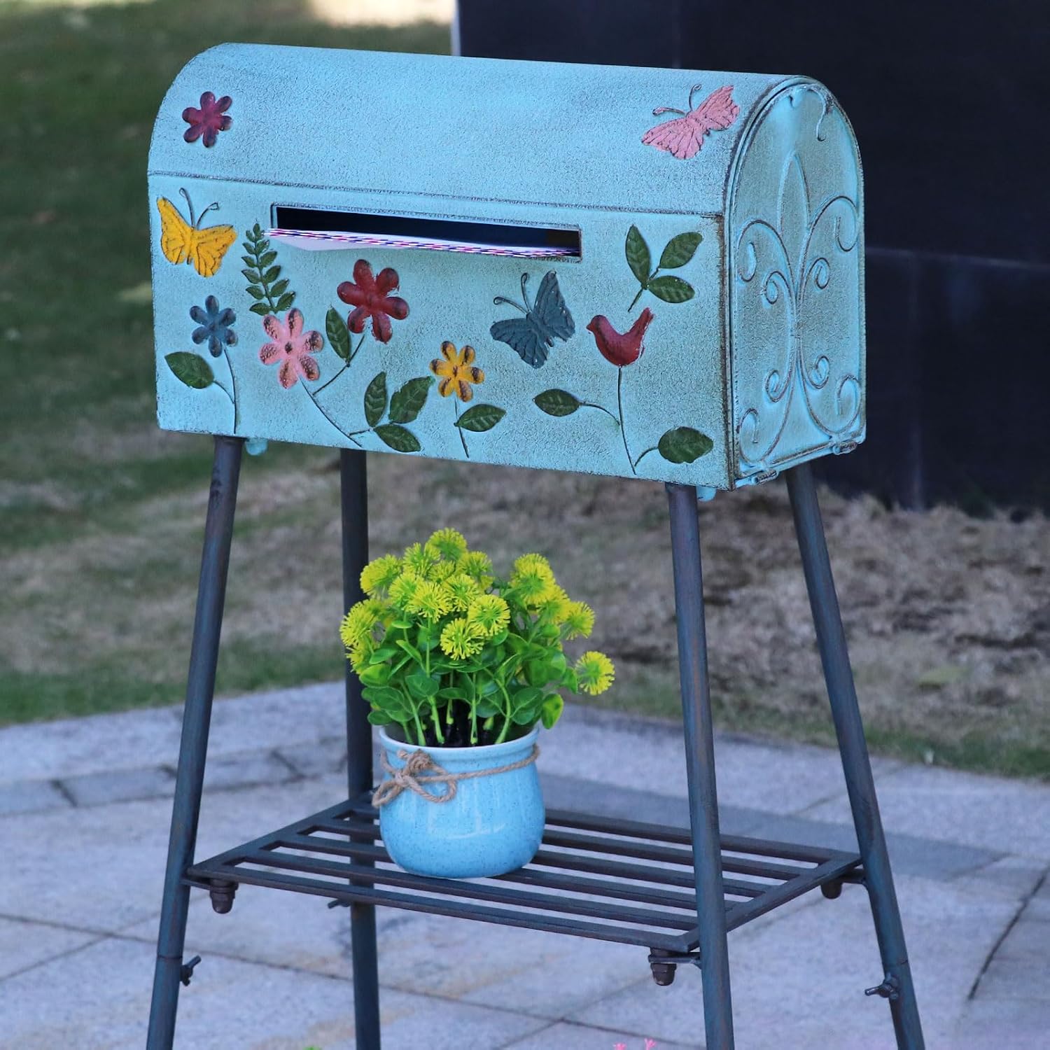Mailboxes for Outside with Stand,Metal Mailbox and Stand Combination - Decorative Mailbox for Parcels, Envelopes & Garden Storage