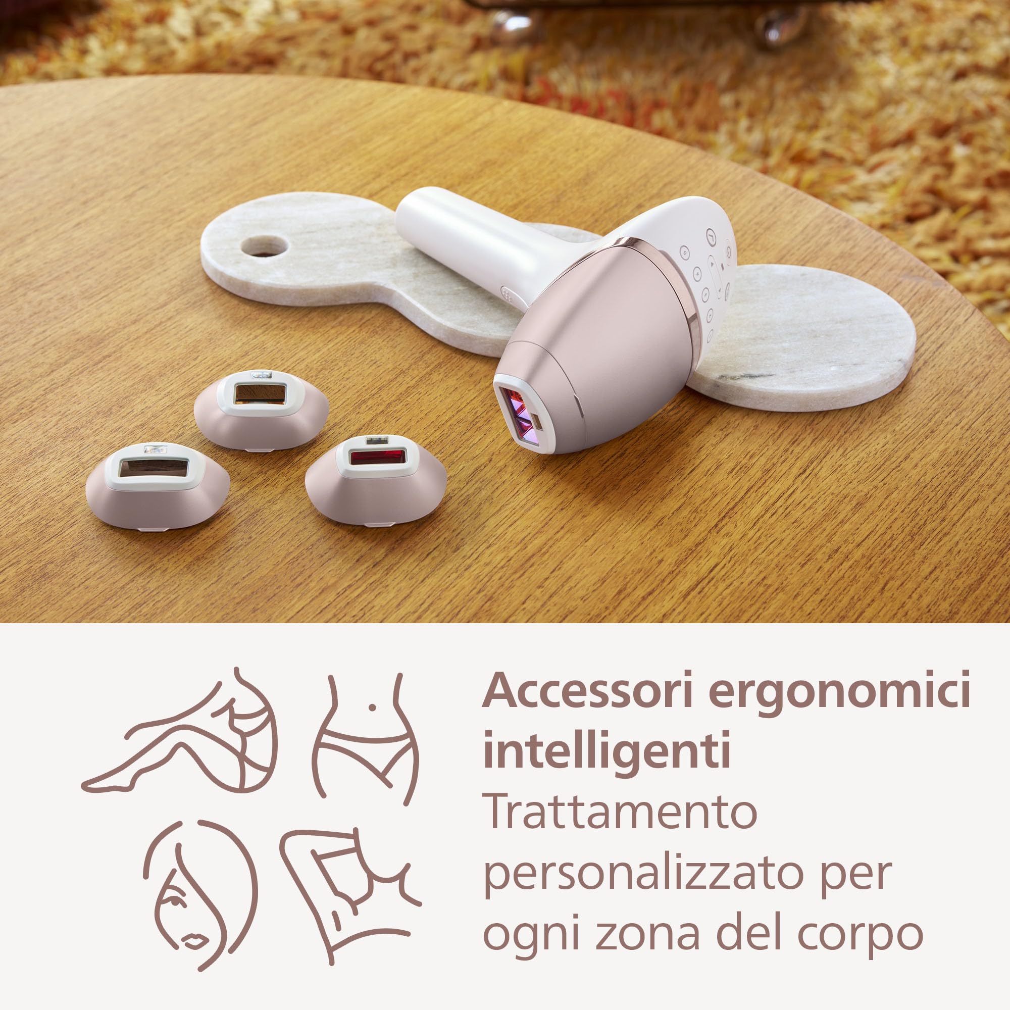 Philips Lumea Series 9900, dispositivo di epilazione IPL con tecnologie SenseIQ e SkinAI, 4 accessori per viso, corpo, ascelle e zona bikini, con filo e senza filo, modello BRI951/00