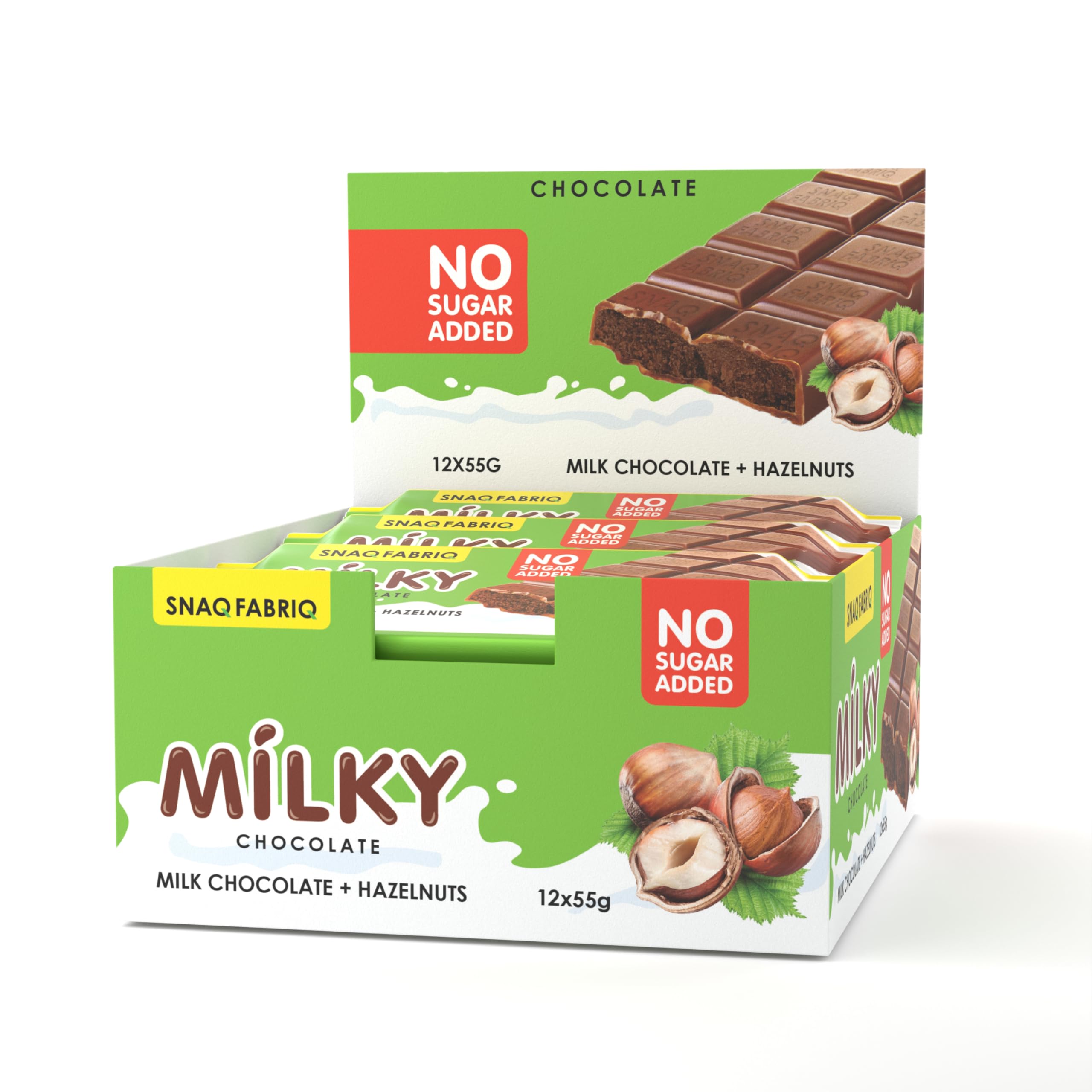 Snaq Fabriq Milky Chocolate Bar with Milk Chocolate and Hazelnuts Filling 12x55g